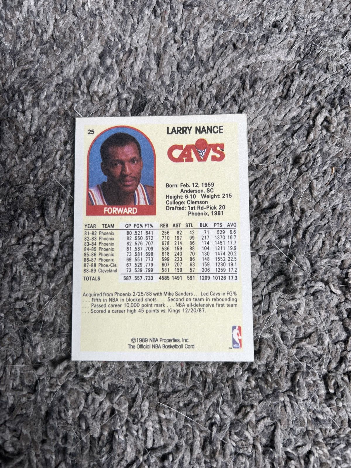 NBA 1989 NBA Hoops #25 Larry Nance Card Size ONE SIZE - 2 Thumbnail