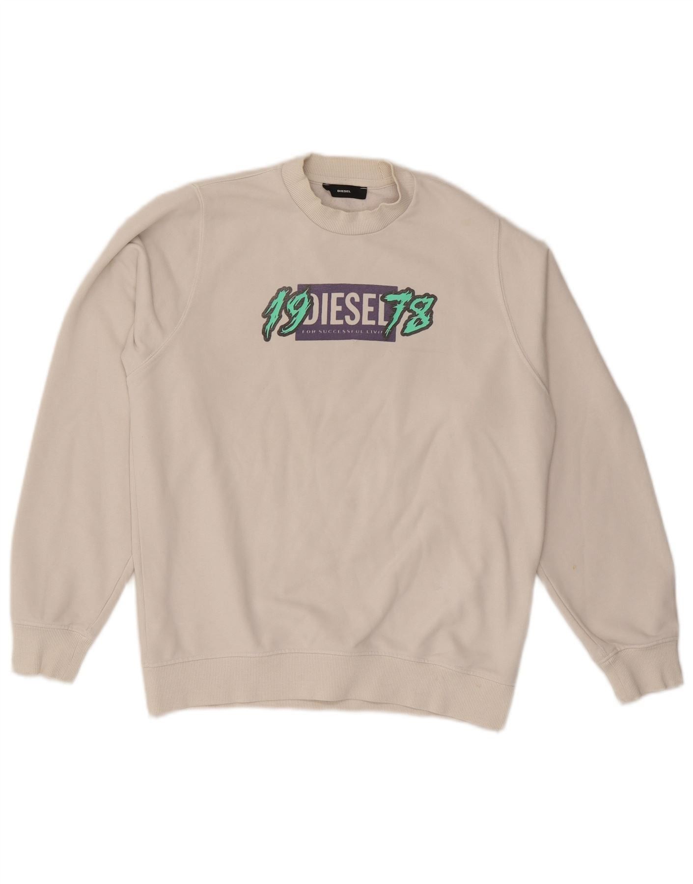 Diesel Mens Graphic Sweatshirt Jumper XS White Cotton Size US XS / EU 42 / 0 - 1 Thumbnail