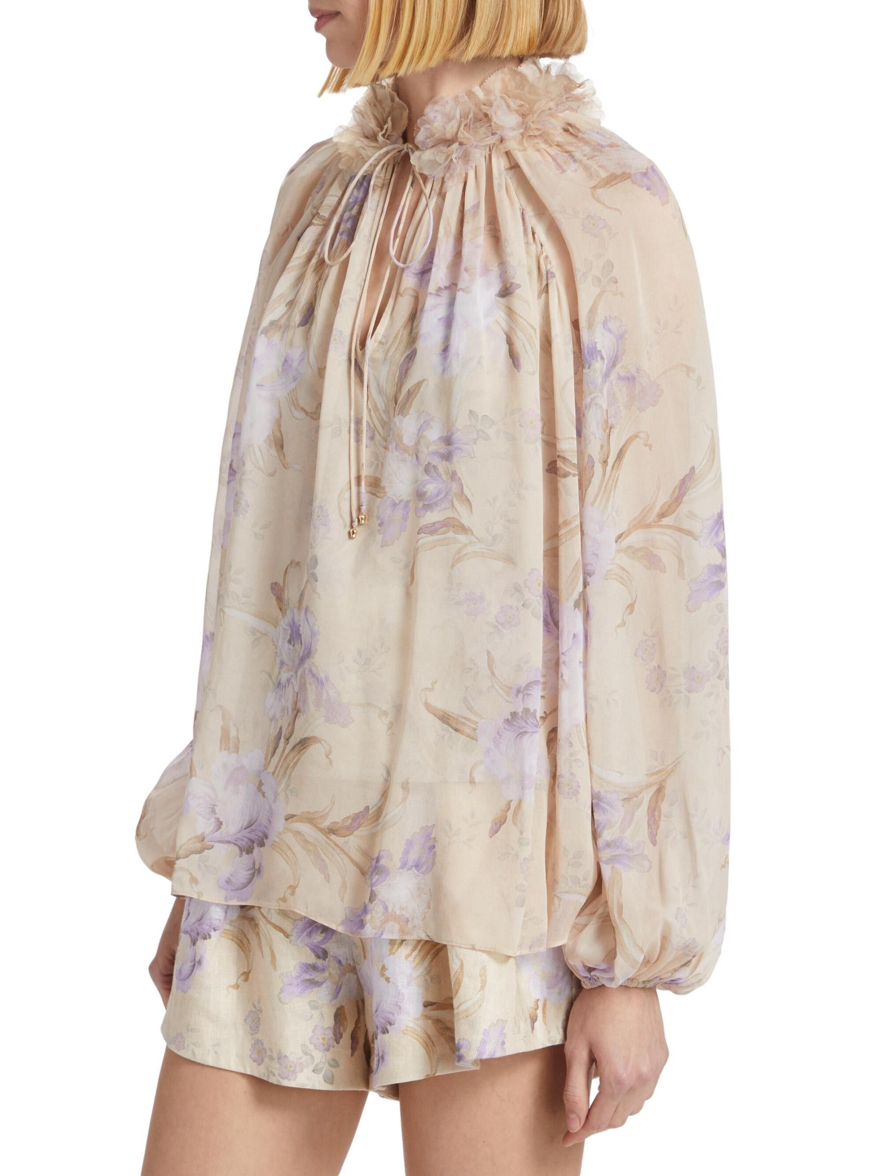 Zimmermann oc11z0825 Eden Floral Ruffled Neck Blouse in Multicolor Size M / US 6-8 / IT 42-44 - 3 Thumbnail