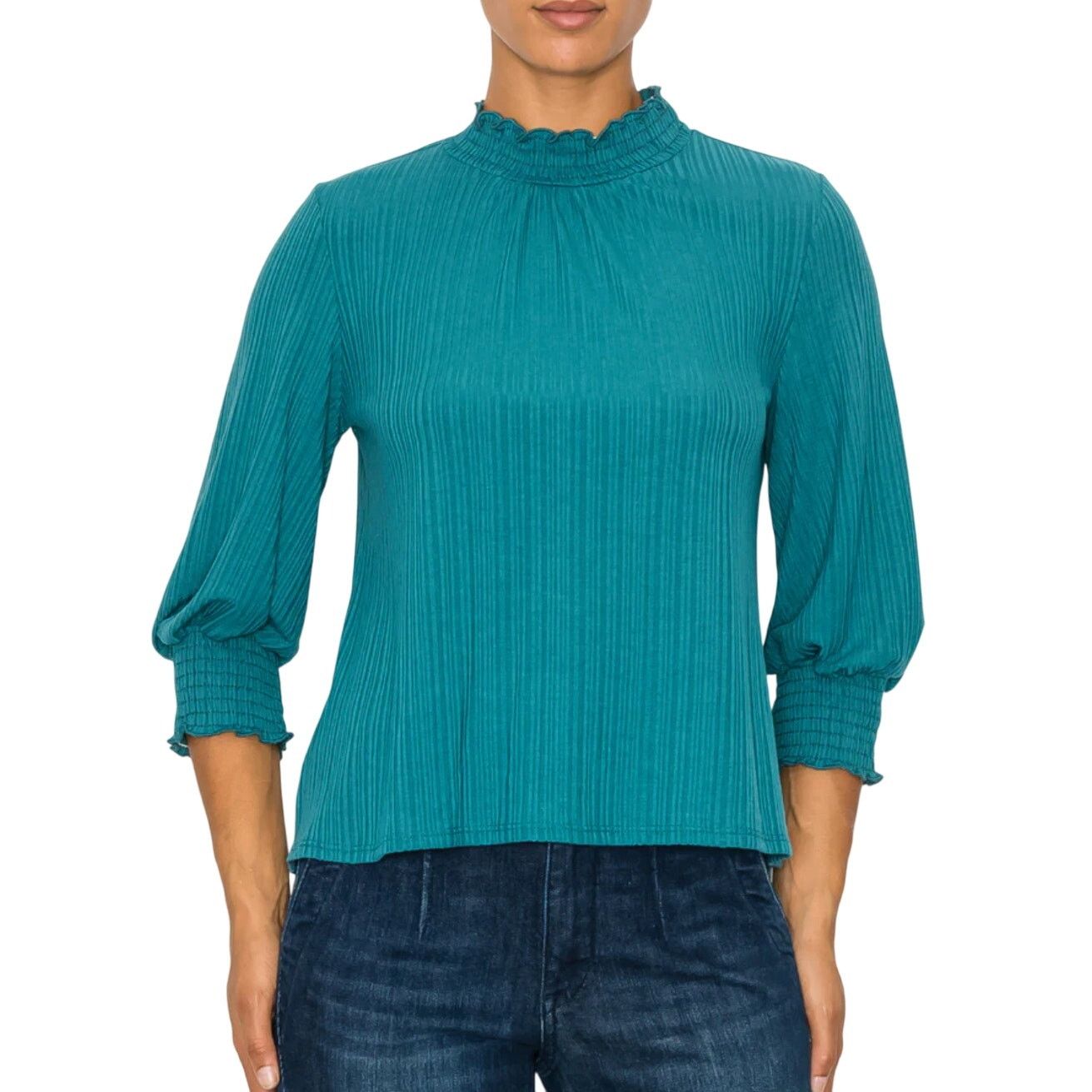 Other W5 Blouse Shaded Spruce Ribbed Smocked 3/4 Sleeves Green M Size M / US 6-8 / IT 42-44 - 1 Thumbnail