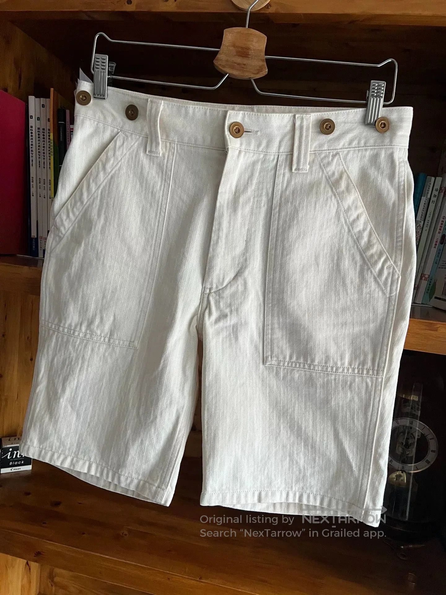 Nigel Cabourn Nigel Cabourn White Herringbone Cargo Shorts. Size US 32 / EU 48 - 3 Thumbnail