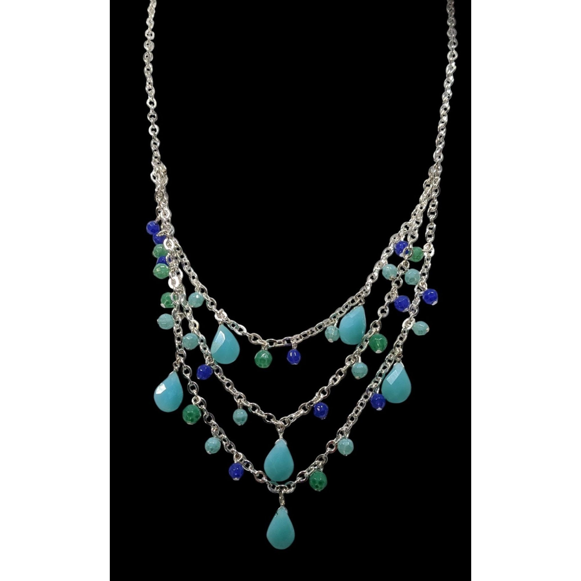 Nine West Nine West Layered Blue Beaded Fringe Necklace Size ONE SIZE - 2 Thumbnail