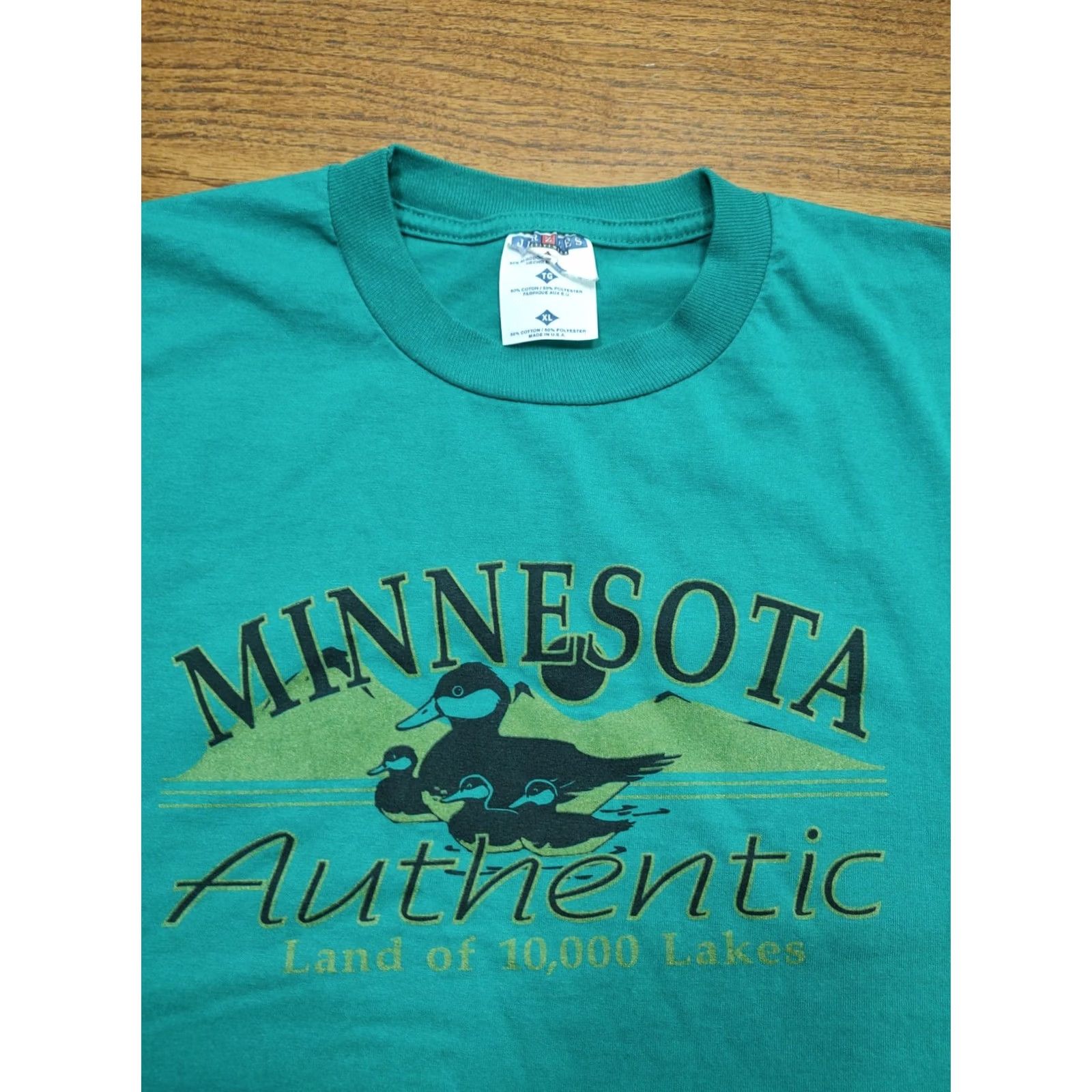 Jerzees VINTAGE Minnesota Tee Mens XL Teal Green Nature Animal Loon Ducks Logo USA 50/50 Jerzees Tee Size US XL / EU 56 / 4 - 4 Thumbnail