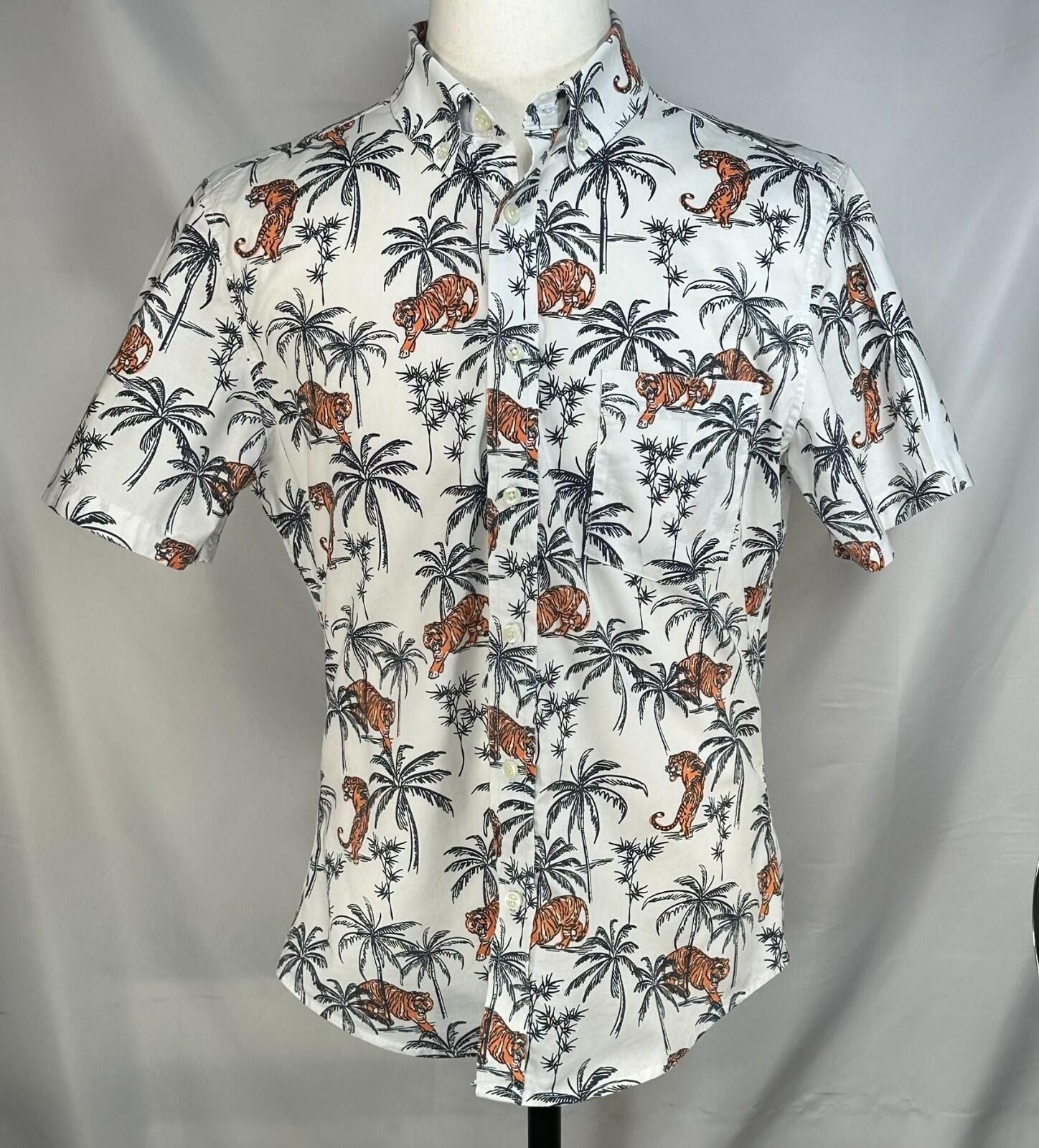 Banana Republic Goodfellow Northrup Slim Tiger Print Button Up Men White M Size US M / EU 48-50 / 2 - 1 Thumbnail