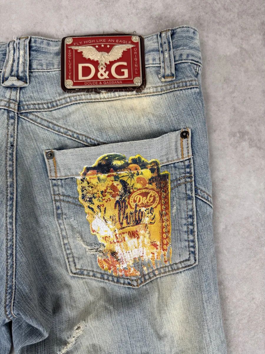 Dolce & Gabbana AW2006 Dolce & Gabbana Yellow Printed Blue Distressed Denim Jeans Size US 31 - 9 Thumbnail