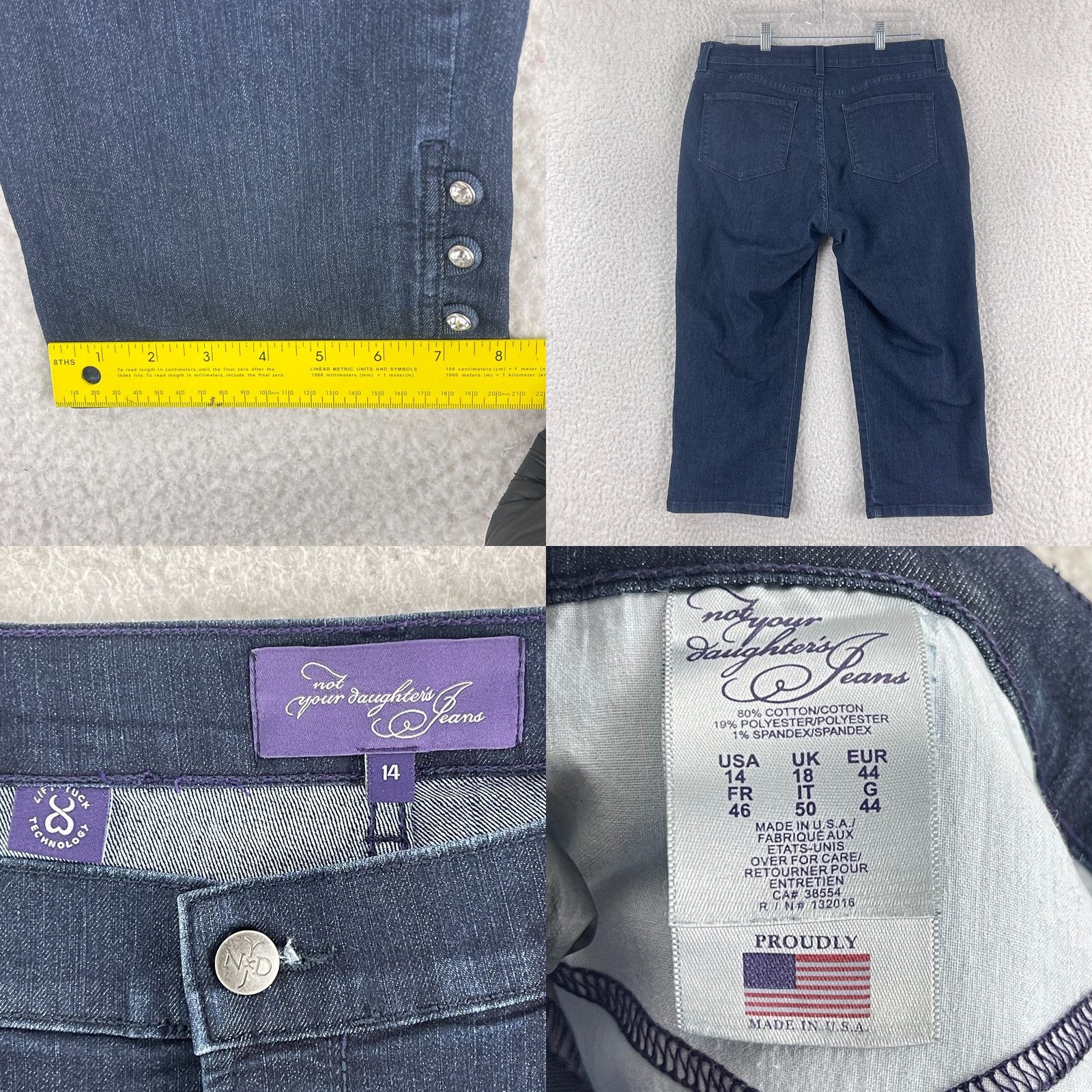 NYDJ NYJD Jeans Womens Blue Denim Cropped High-Rise Size 14 Jeans/High Rise Cropped Denim Jeans Womens 14 Blue NYDJ Size 36" / US 14 / IT 50 - 9 Thumbnail