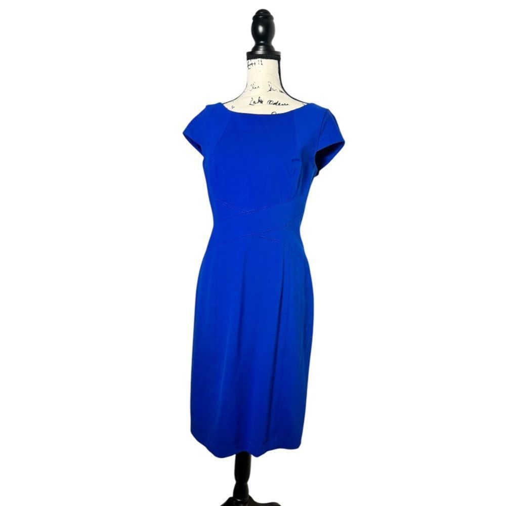 White House Black Market White House Black Market Women's Blue Ponte Cap Sleeve Sheat Size S / US 4 / IT 40 - 1 Thumbnail