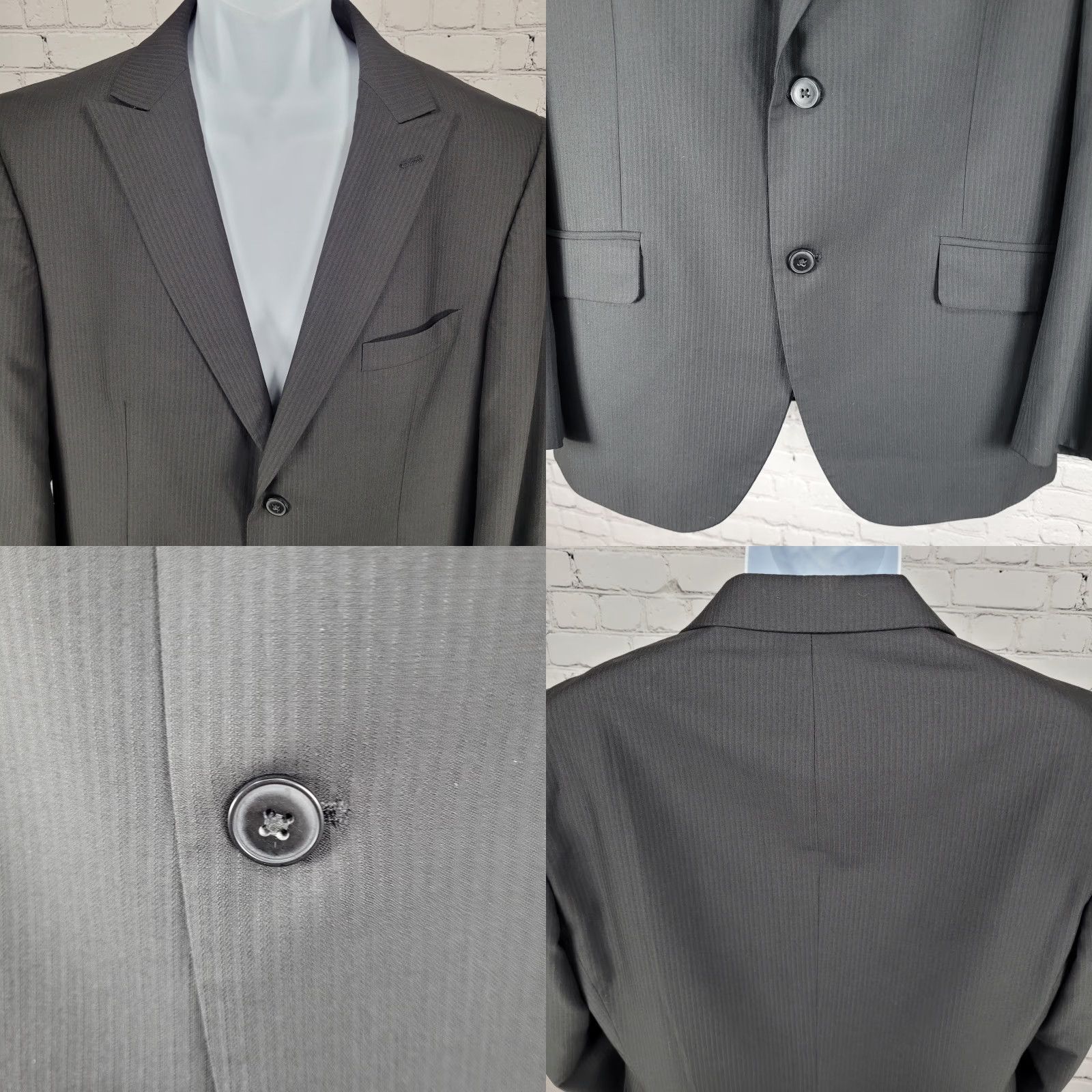 Vintage J. Ferrar Black Striped Modern Fit 2 Button Peak Double Vented Blazer Size 42R Size 42R - 8 Thumbnail