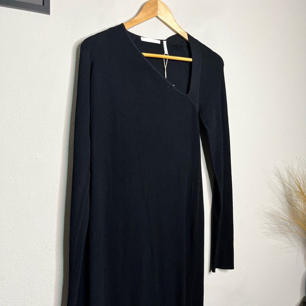 Helmut Lang Helmut Lang Dress Black Ribbed Knit Asymmetrical Long Sleeve Size L / US 10 / IT 46 - 3 Thumbnail