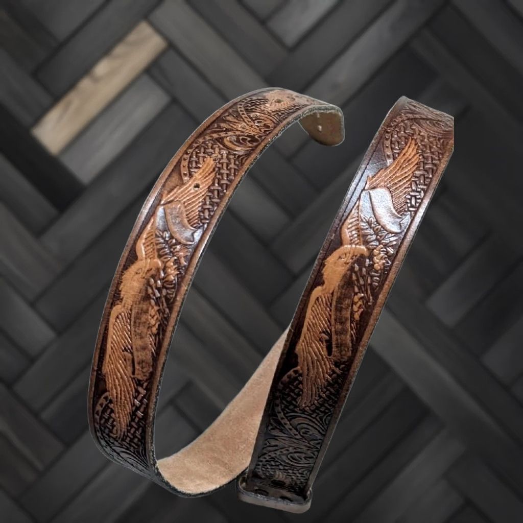 Vintage VINTAGE handcrafted western belt Tooled cowhide leather 40 America cowboy buckle snaps Harley brown Mens Belt 1-3/8" Western 40 Size 40 - 1 Thumbnail