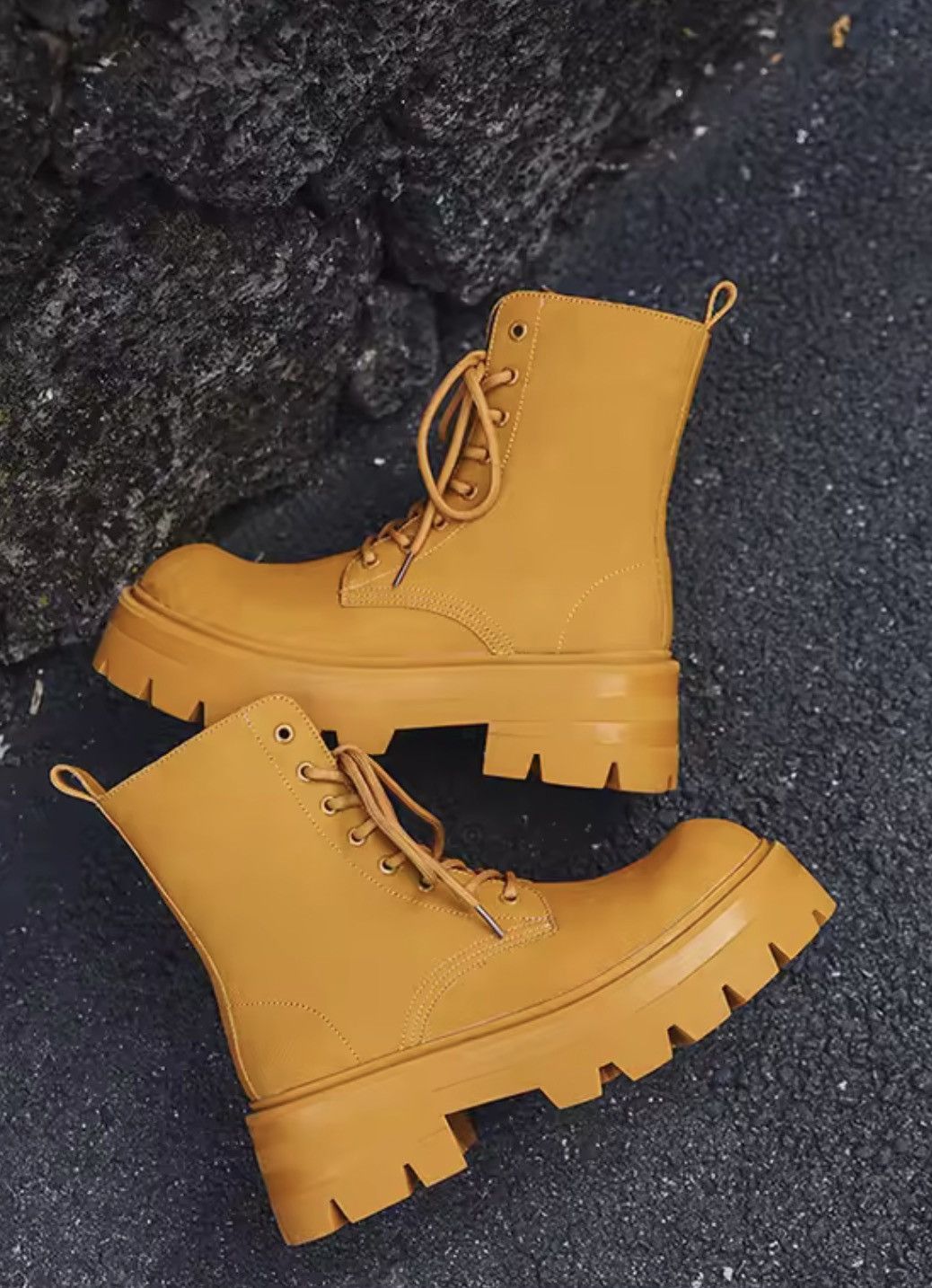 Japanese Brand Chunky Platform Split Leather Combat Boots ( Size 6-13 ) Size US 11.5 / EU 44-45 - 2 Thumbnail