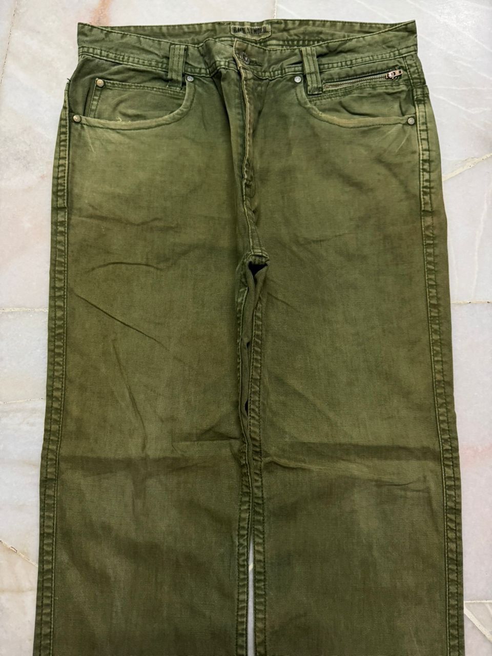Kapital 💥Thrashed 90s Back Number Olive Green Jeans Sick style Size US 31 - 3 Thumbnail