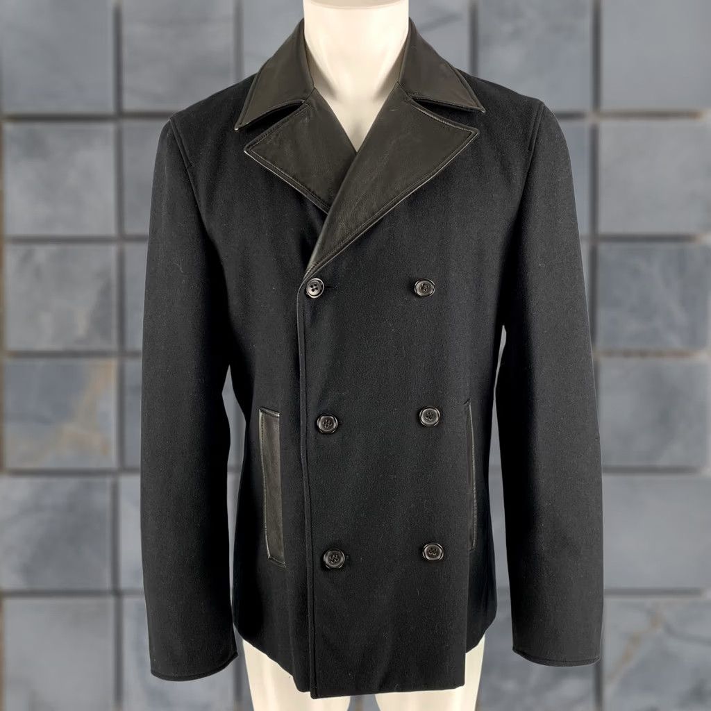 Jil Sander JIL SANDER Black Solid Wool Blend Peacoat Coat Size 40 Mens Size US XXS / EU 40 - 1 Thumbnail