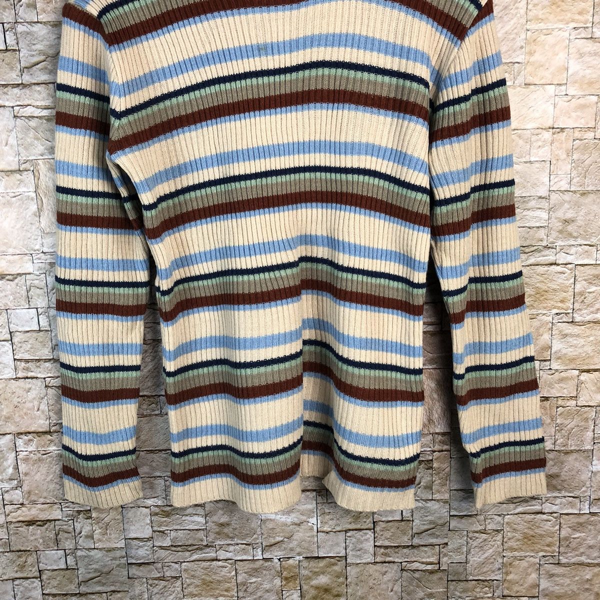 Homespun Knitwear Jeancox Stripe Brown Knitwear #A683 Size M / US 6-8 / IT 42-44 - 3 Thumbnail