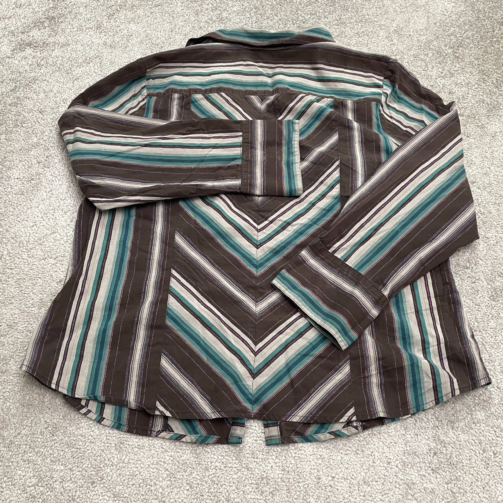 Vintage Lane Bryant Blouse Womens 18/20 Purple Striped Long Sleeve Hook & Eye Shirt Casual, Workwear, Travel Womens Regular Fit Vector Size XXL / US 16-18 / IT 52-54 - 2 Thumbnail