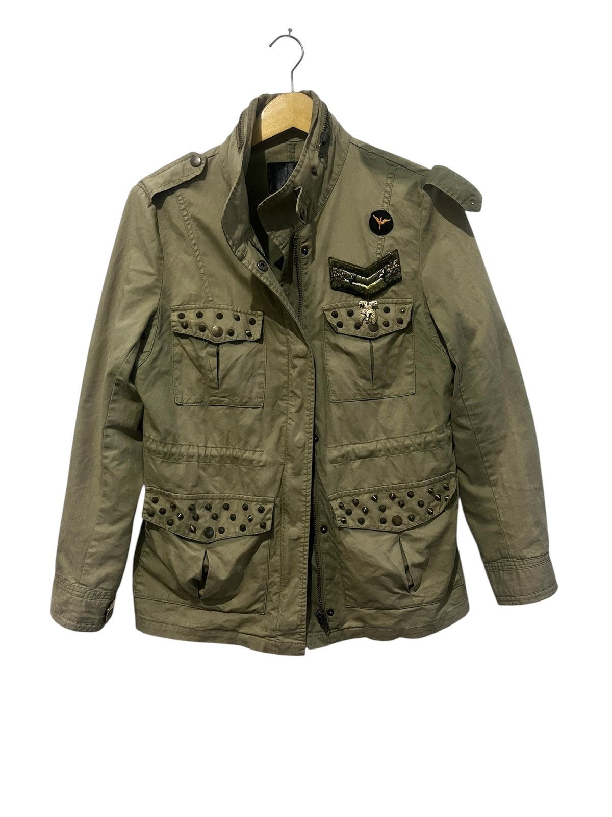Japanese Brand Studded Punk Military Field Jacket Olive Drab Size US M / EU 48-50 / 2 - 1 Thumbnail