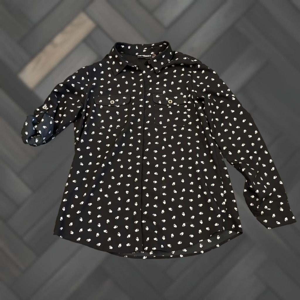 Karl Lagerfeld Karl Lagerfeld Paris Blouse Womens M Black Long Sleeve Button Pattern Office Size M / US 6-8 / IT 42-44 - 1 Thumbnail