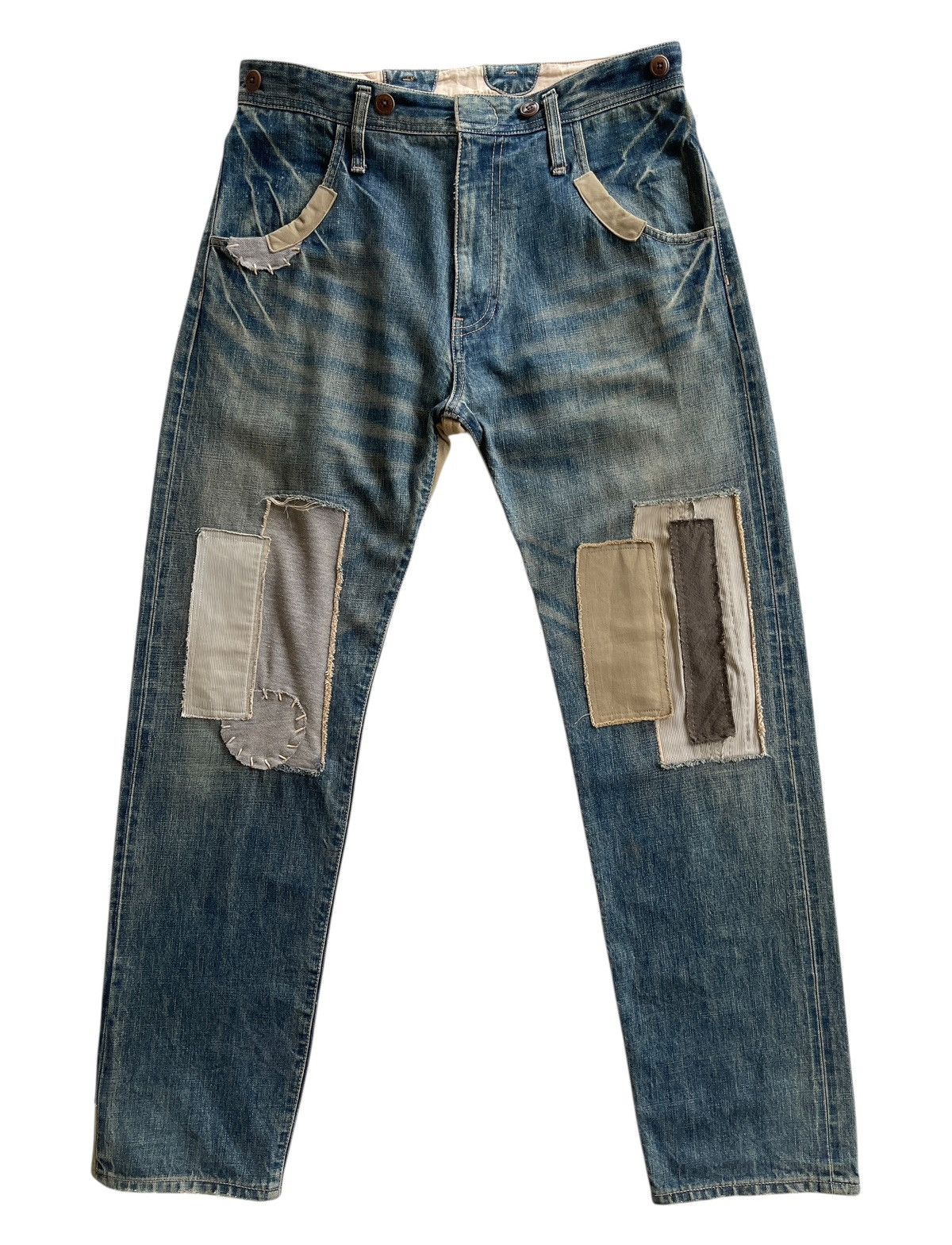 Vintage R.Newbold Old & New Selvedge Buckle Patchwork Limited Denim Size US 31 - 1 Thumbnail