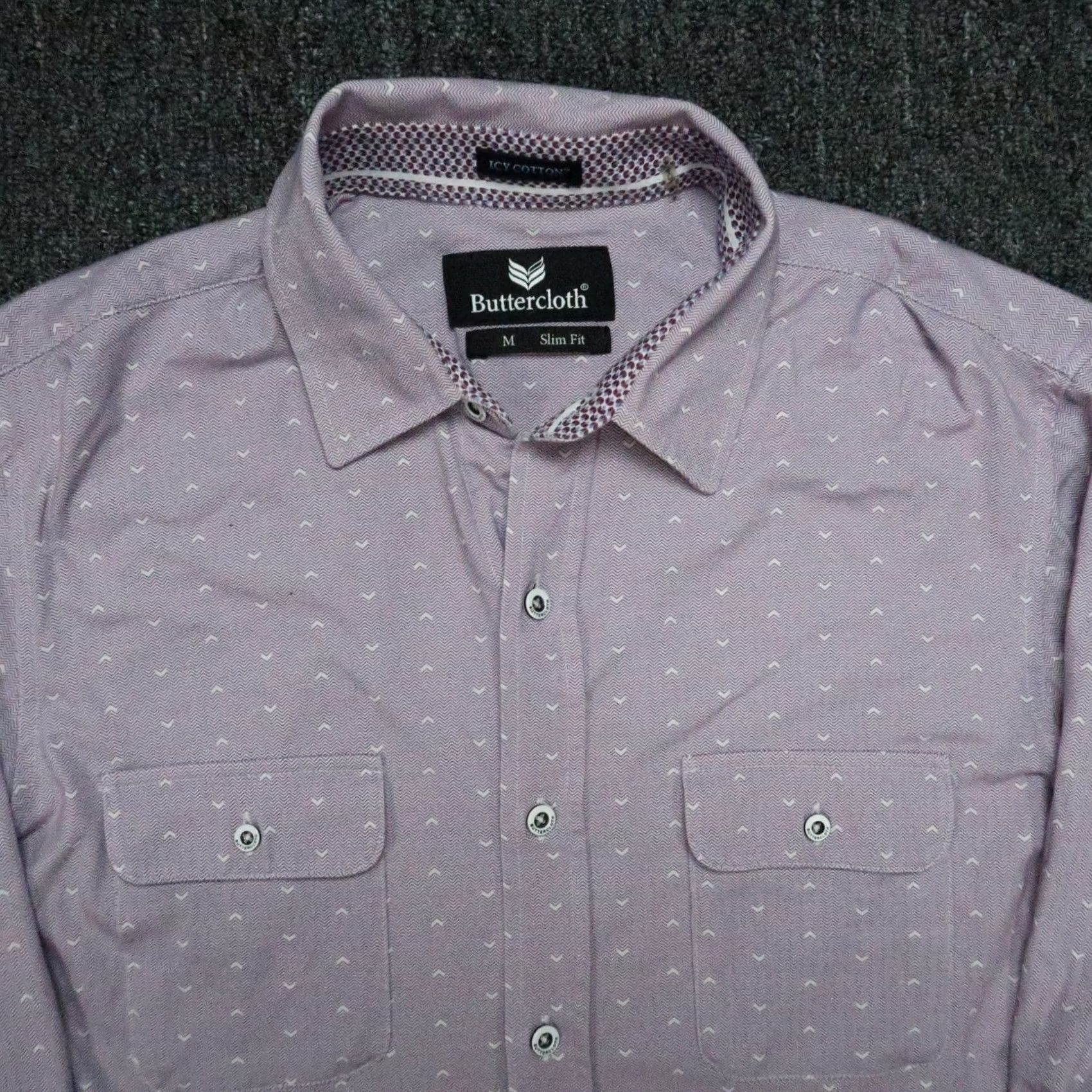 Vintage Buttercloth Shirt Mens Medium Purple Slim Fit Icy Cotton Long Sleeve Chevron Size US M / EU 48-50 / 2 - 2 Thumbnail
