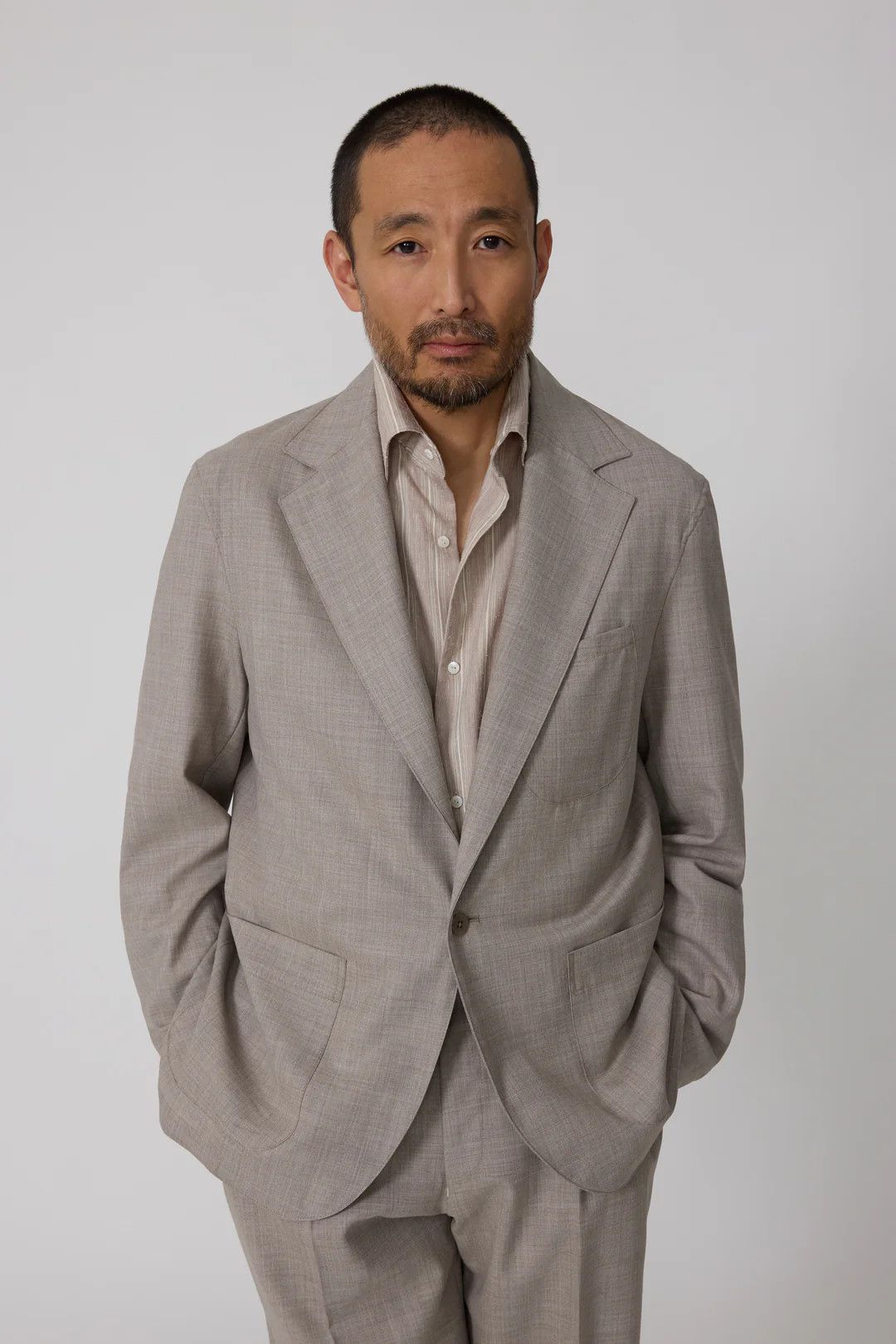 Stoffa ($2890) Taupe Undyed Wool Suit Size 42R - 2 Thumbnail