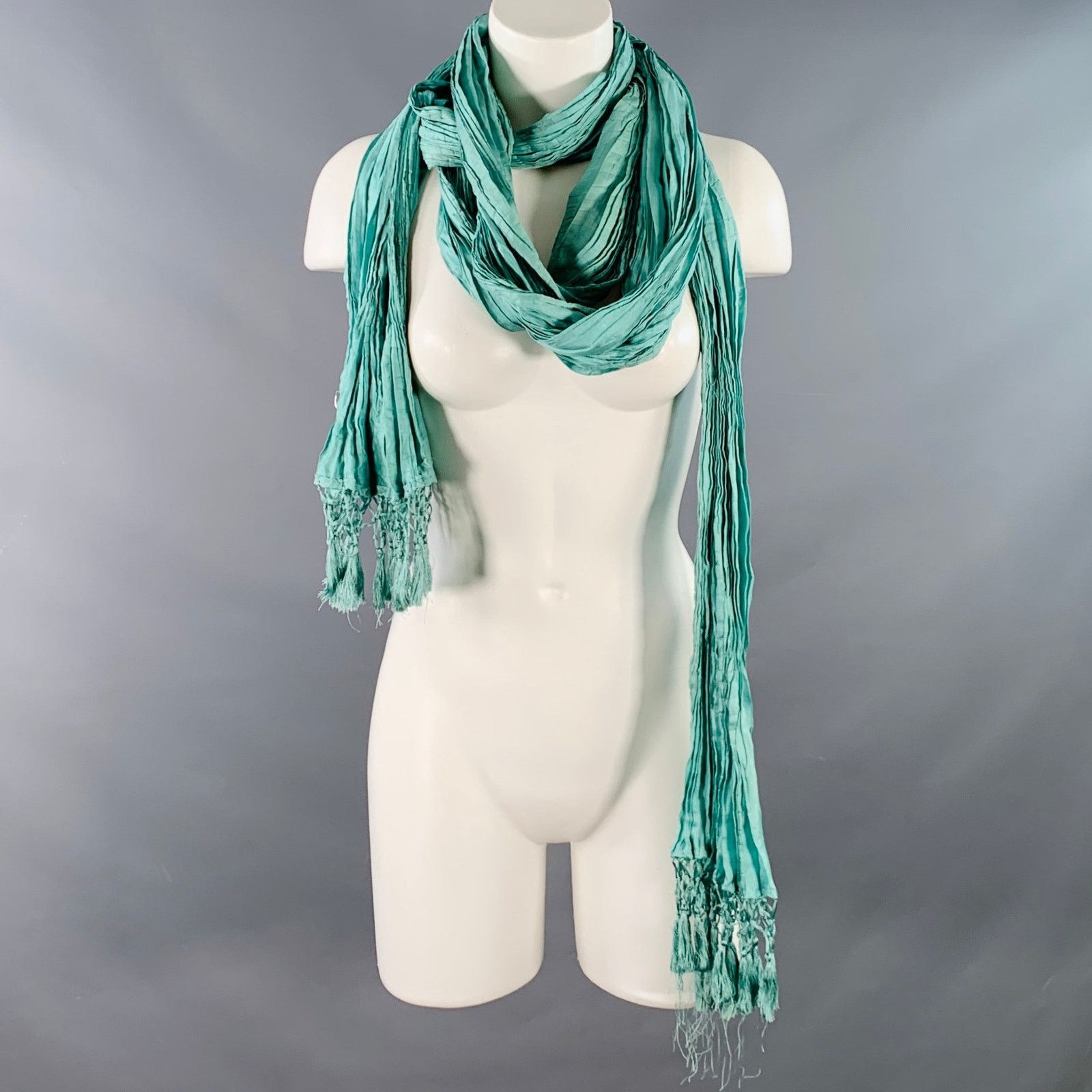 Vintage VINTAGE Blue Wrinkled Pleated Fringe Scarf Size ONE SIZE - 7 Thumbnail