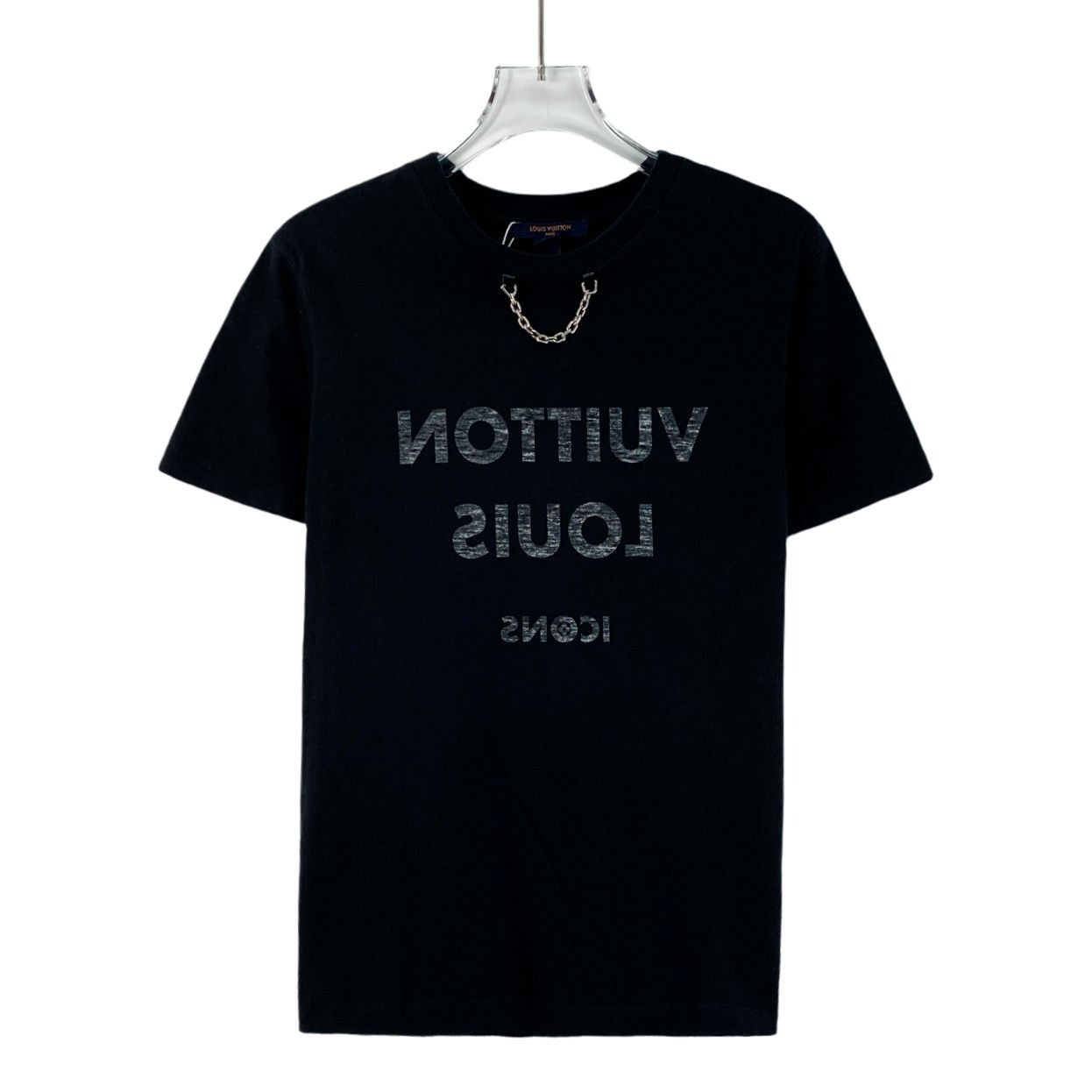 LOUIS VUITTON Black Cotton T-Shirt With Chain Detail & Logo