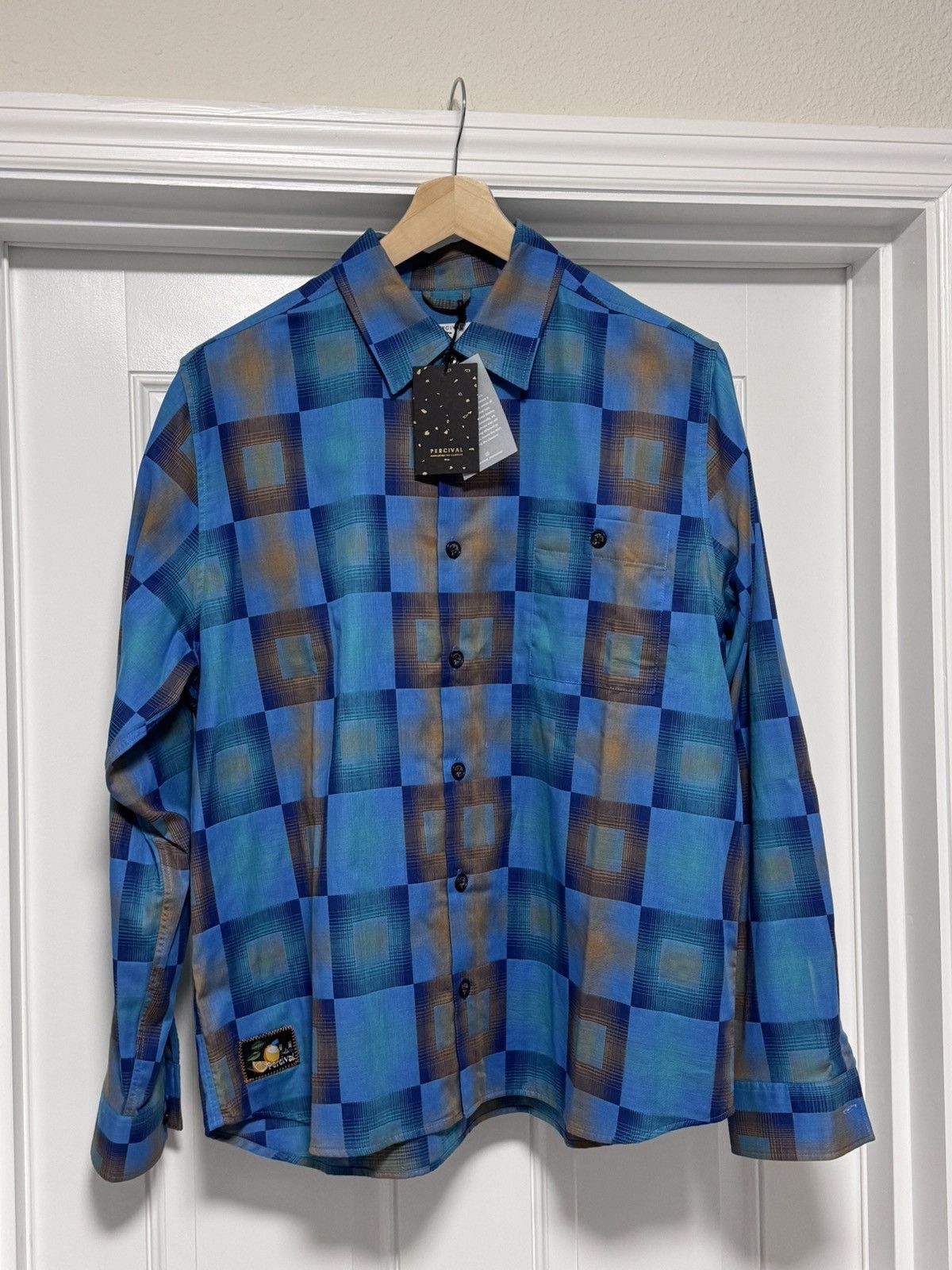 Percival NWT Percival Razzle Check Knit Long Sleeve Shirt Blue Multi Size US XL / EU 56 / 4 - 10 Thumbnail