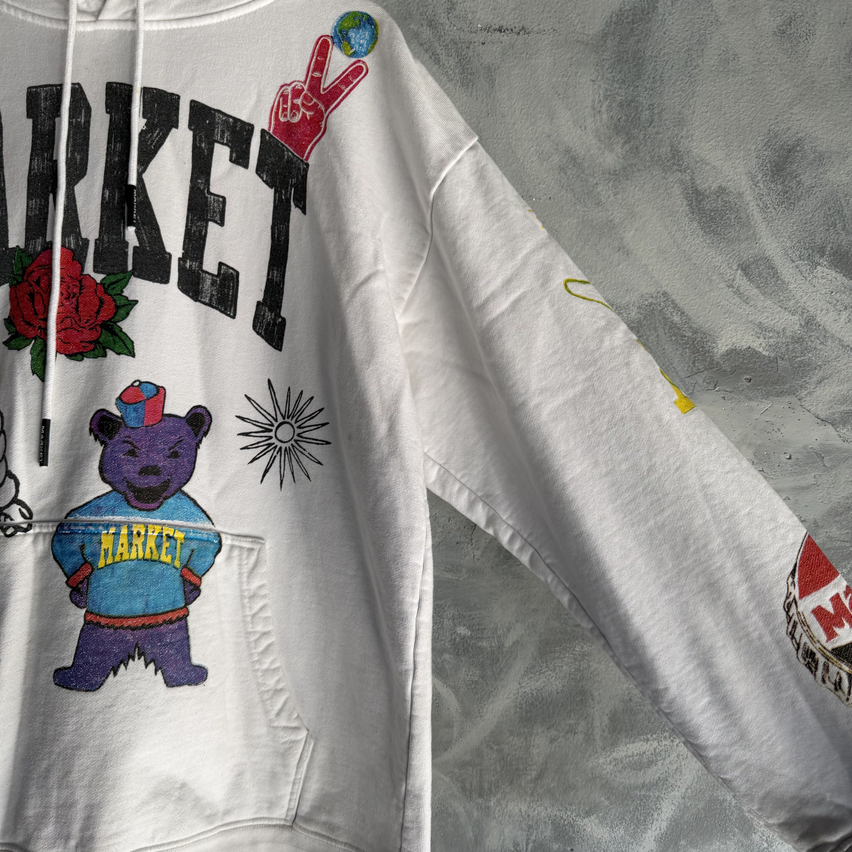 Market MARKET Varsity Hand Drawn Hoodie Sweatshirt Mens XL White Size US XL / EU 56 / 4 - 3 Thumbnail