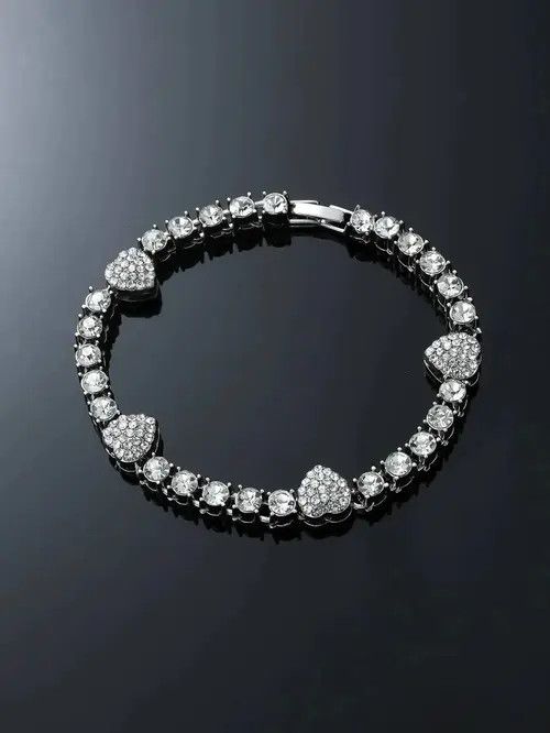 Jewelry × Vintage Retro Punk Rhinestone Heart Bracelet Chain Size ONE SIZE - 4 Thumbnail