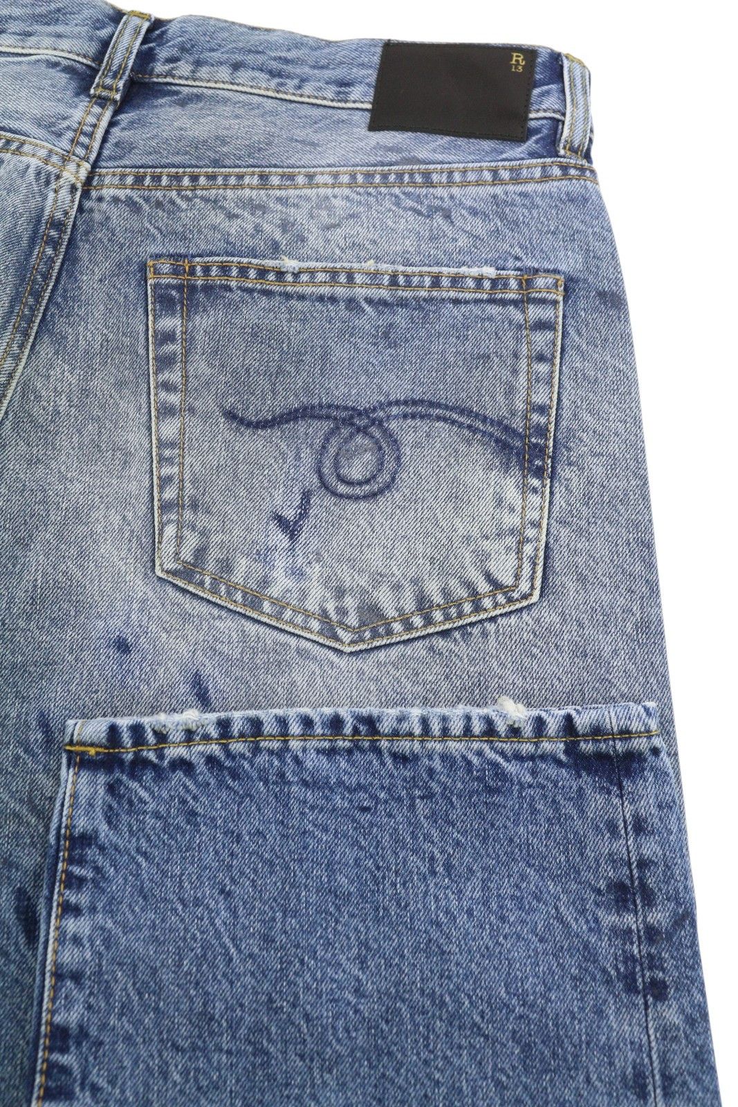 R13 BOYFRIEND 29 Jasper Whiskers Faded Zip Blue FW25 86840 Size 29" - 5 Thumbnail
