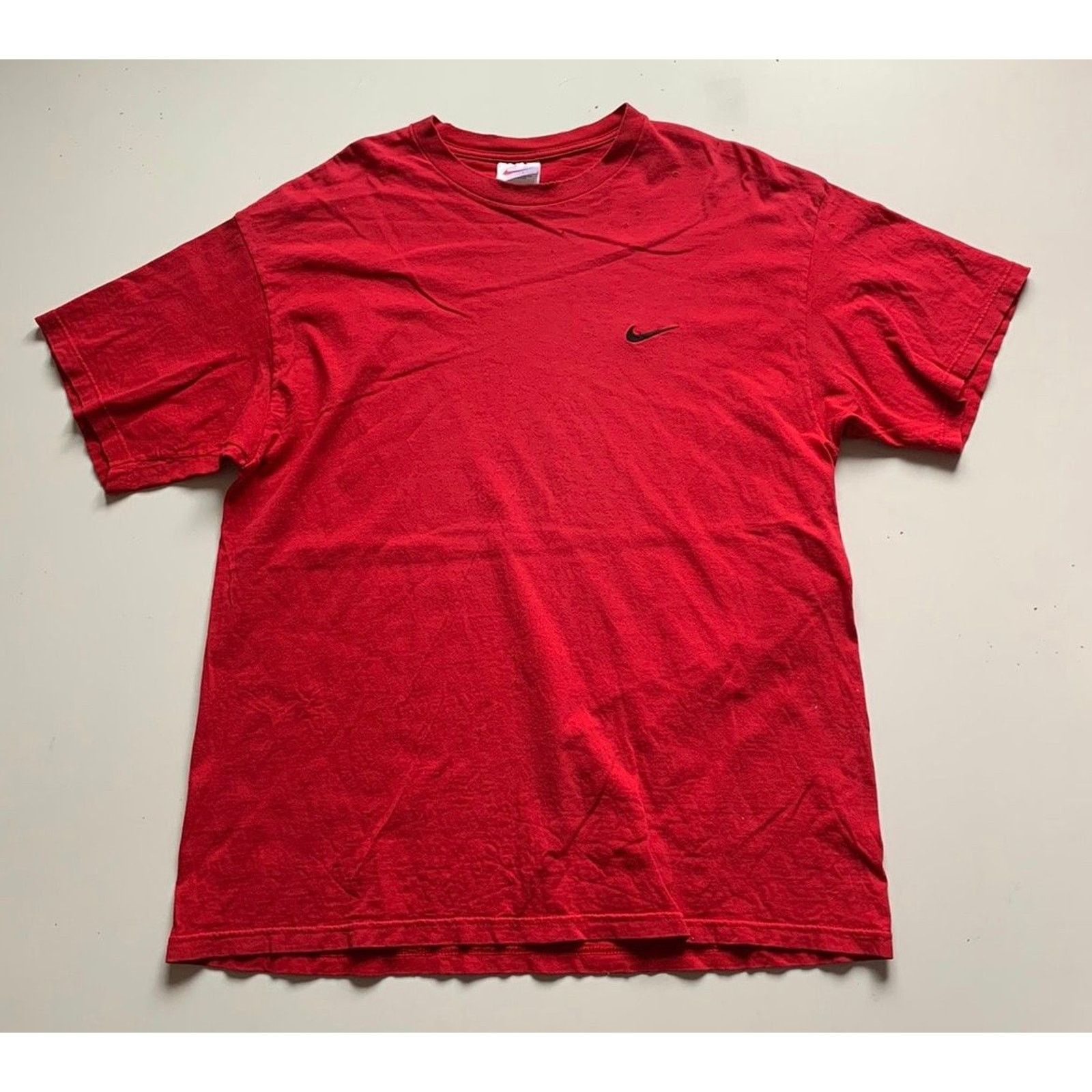 Nike × Vintage Vintage 90s Nike Air T Shirt Swoosh Basic Large Red Rare Size US L / EU 52-54 / 3 - 1 Thumbnail