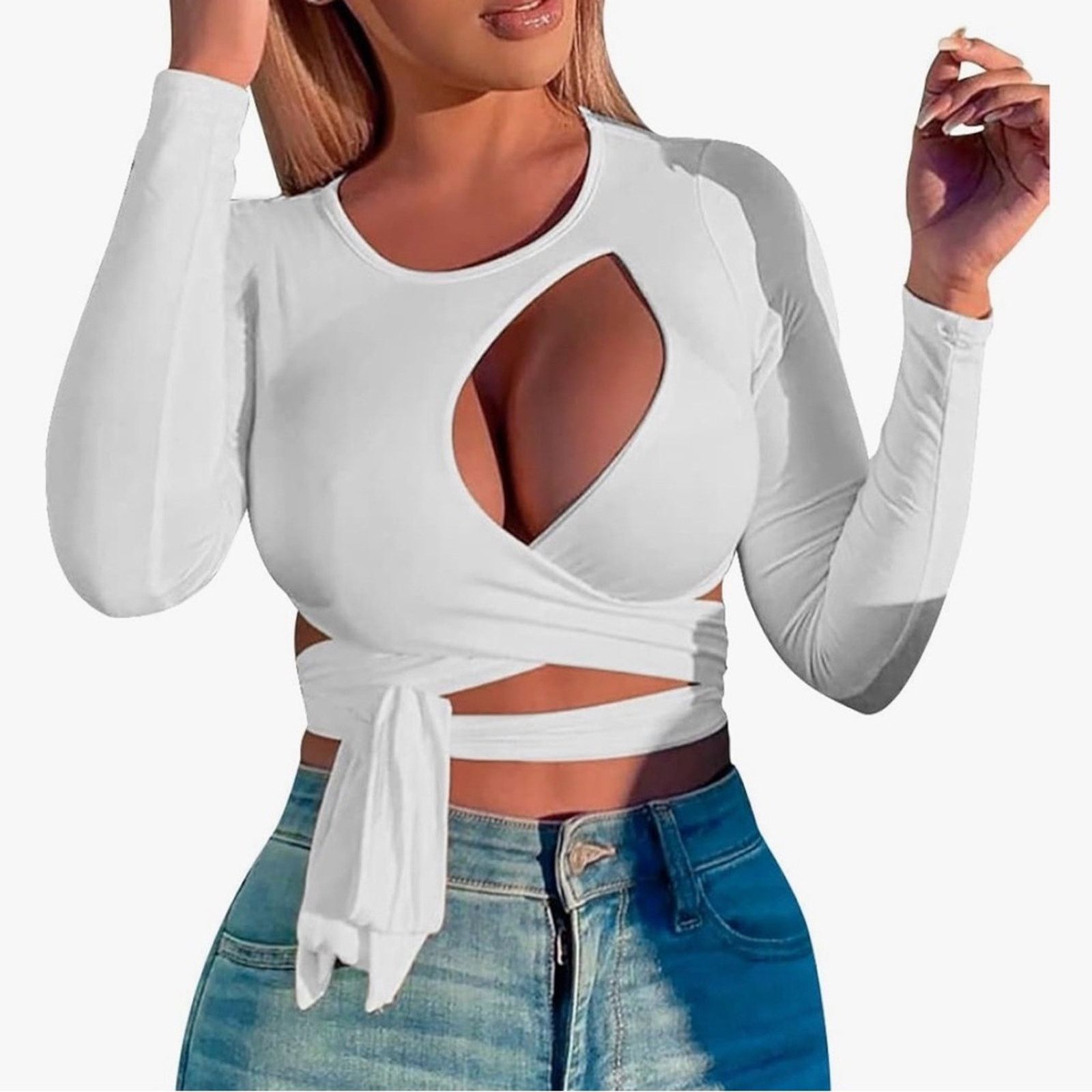 Other New Y2K Party Festival White Long Sleeve Wrap Top size S Size S / US 4 / IT 40 - 1 Thumbnail