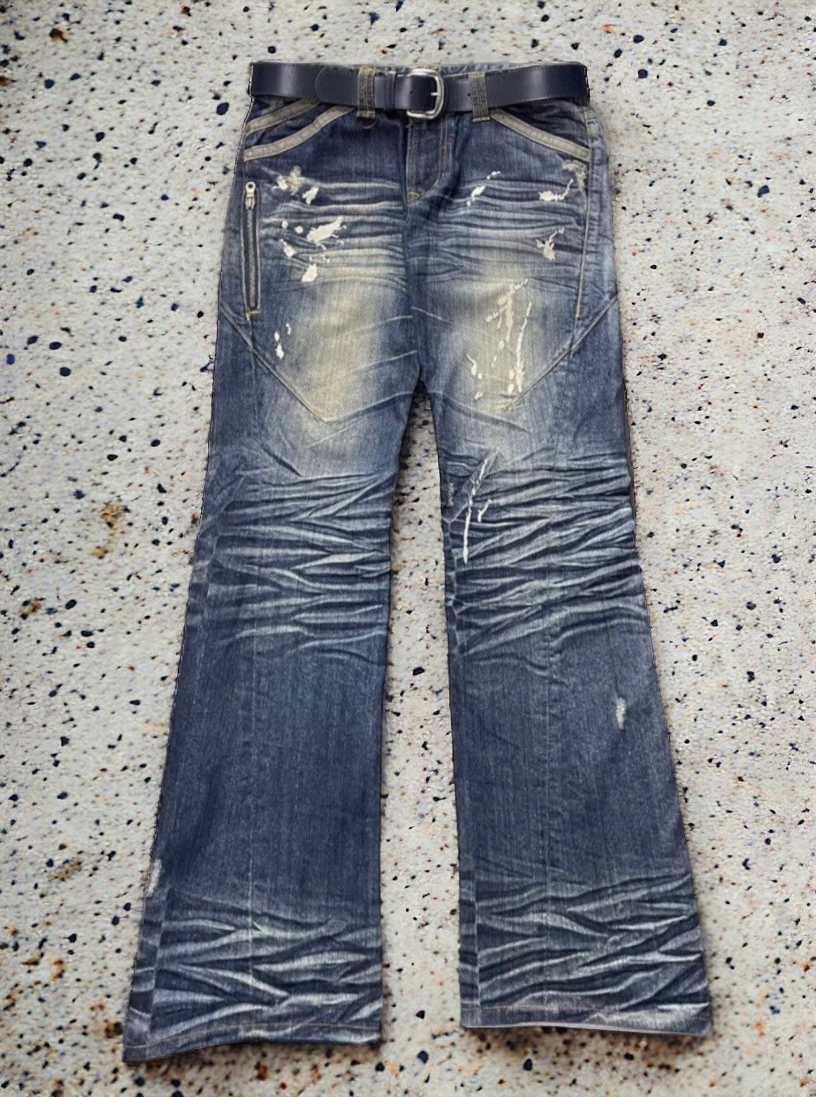 GOSTAR DE FUGA × Junya Watanabe Hideaways Japan Over Claw Mark Flared Jeans With Belt Size US 30 / EU 46 - 1 Thumbnail