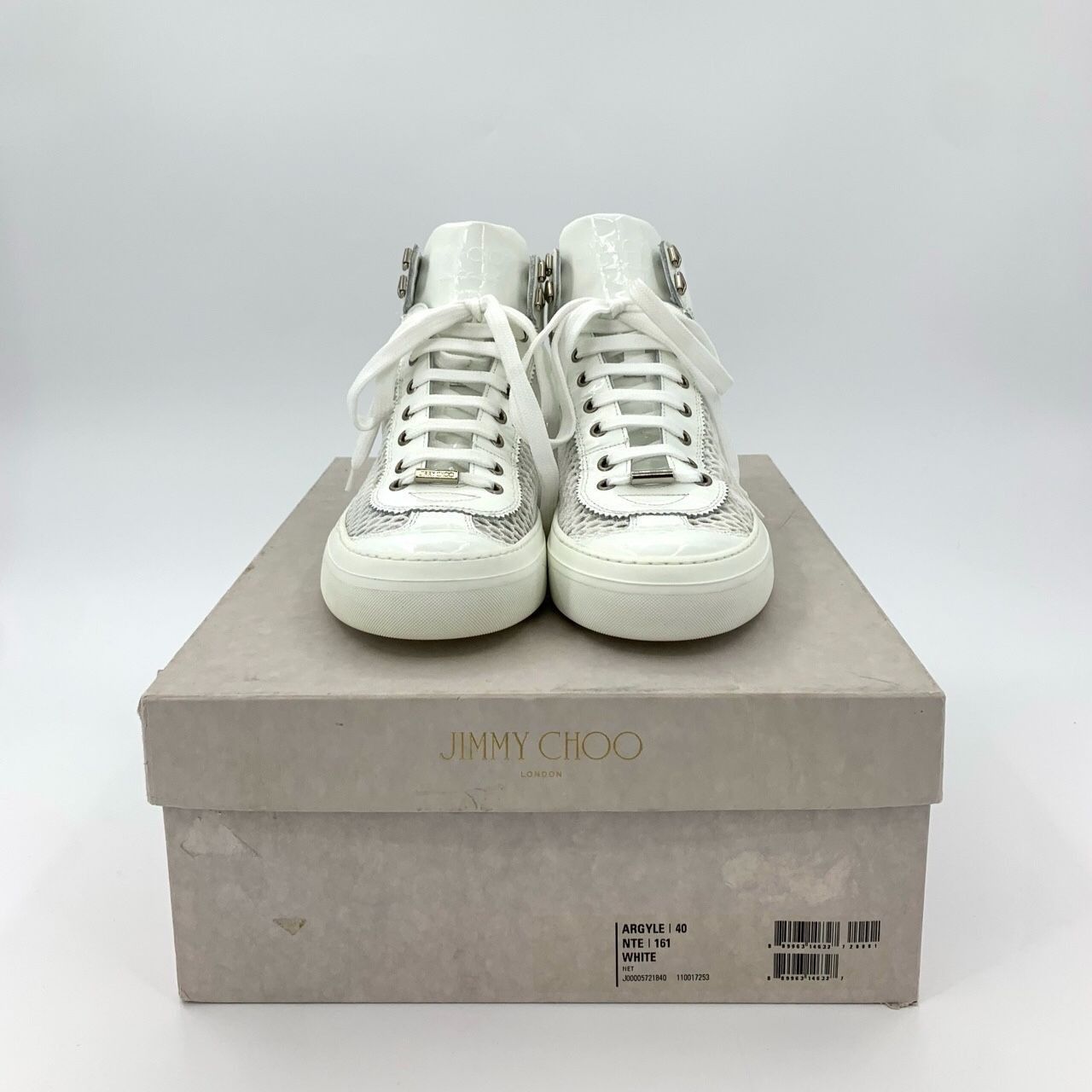 Jimmy Choo Jimmy Choo White Mesh & Leather High-Top Lace-Up Sneakers, S Size US 10 / IT 40 - 2 Thumbnail