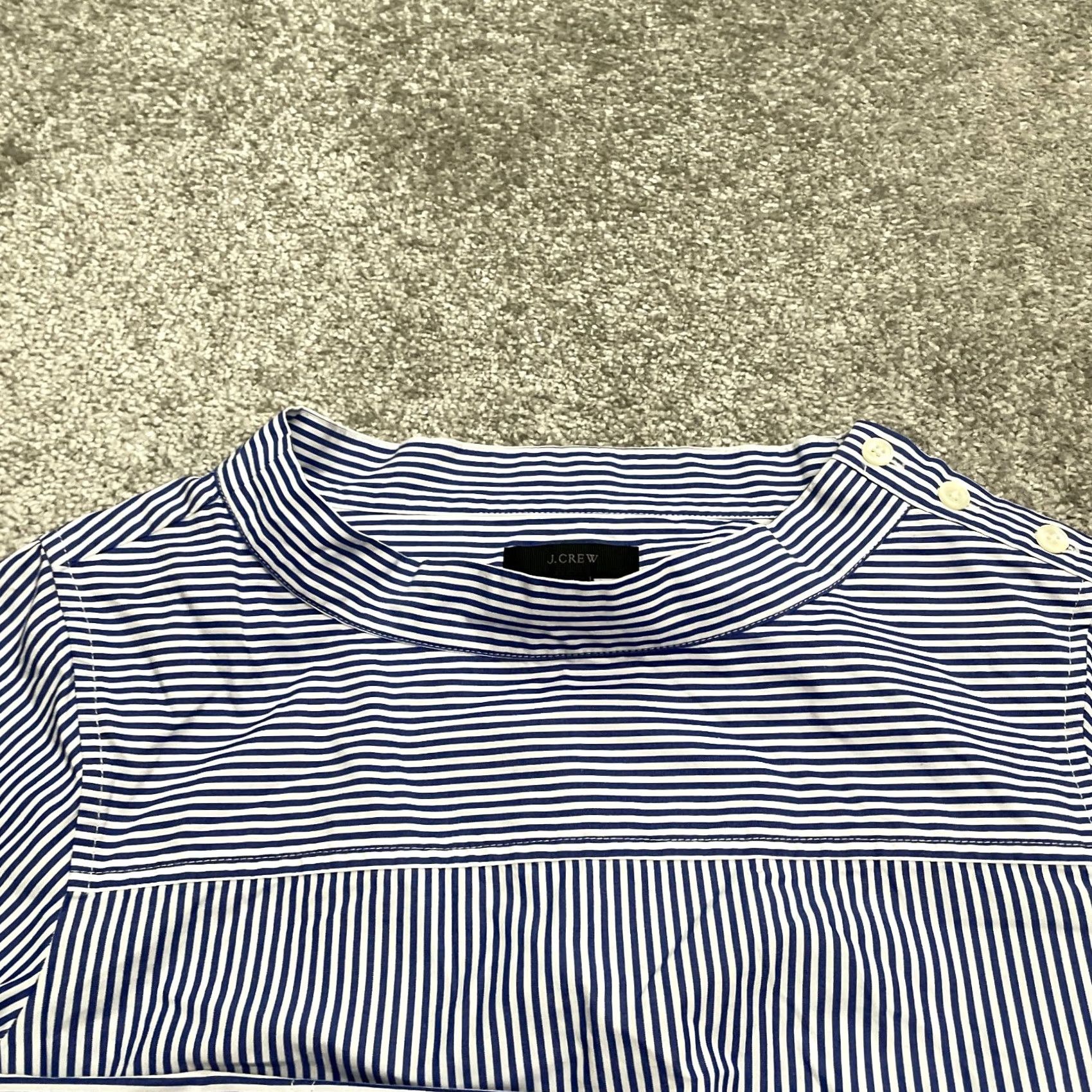 J.Crew J.Crew Blouse Tunic Hi-Lo Womens 00 Blue White Striped Funnel Neck Casual Work Shirt Size XXS / US 00 / IT 34 - 4 Thumbnail