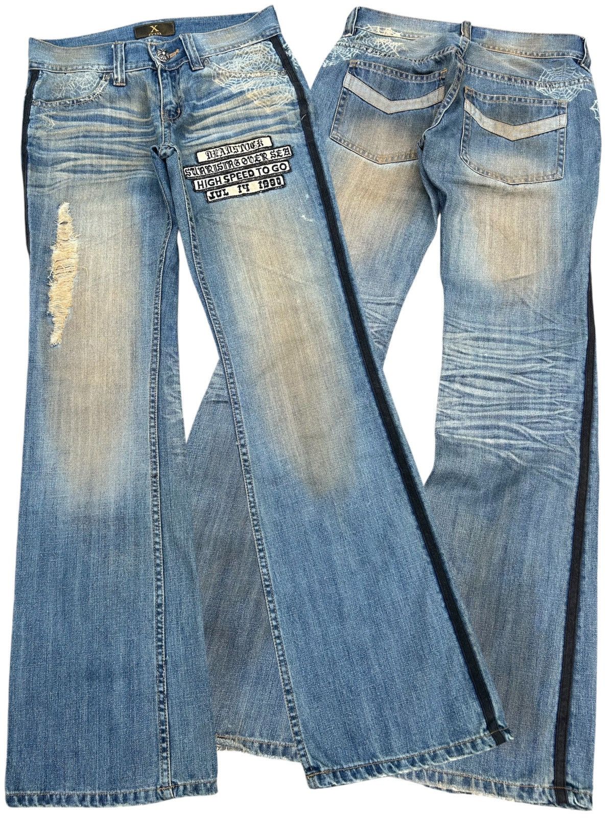 If Six Was Nine FLARE🔥 Xfrm Japanese Punk Bondage Rusty Faded Denim Jeans ☠️🎌 Size US 30 / EU 46 - 2 Thumbnail