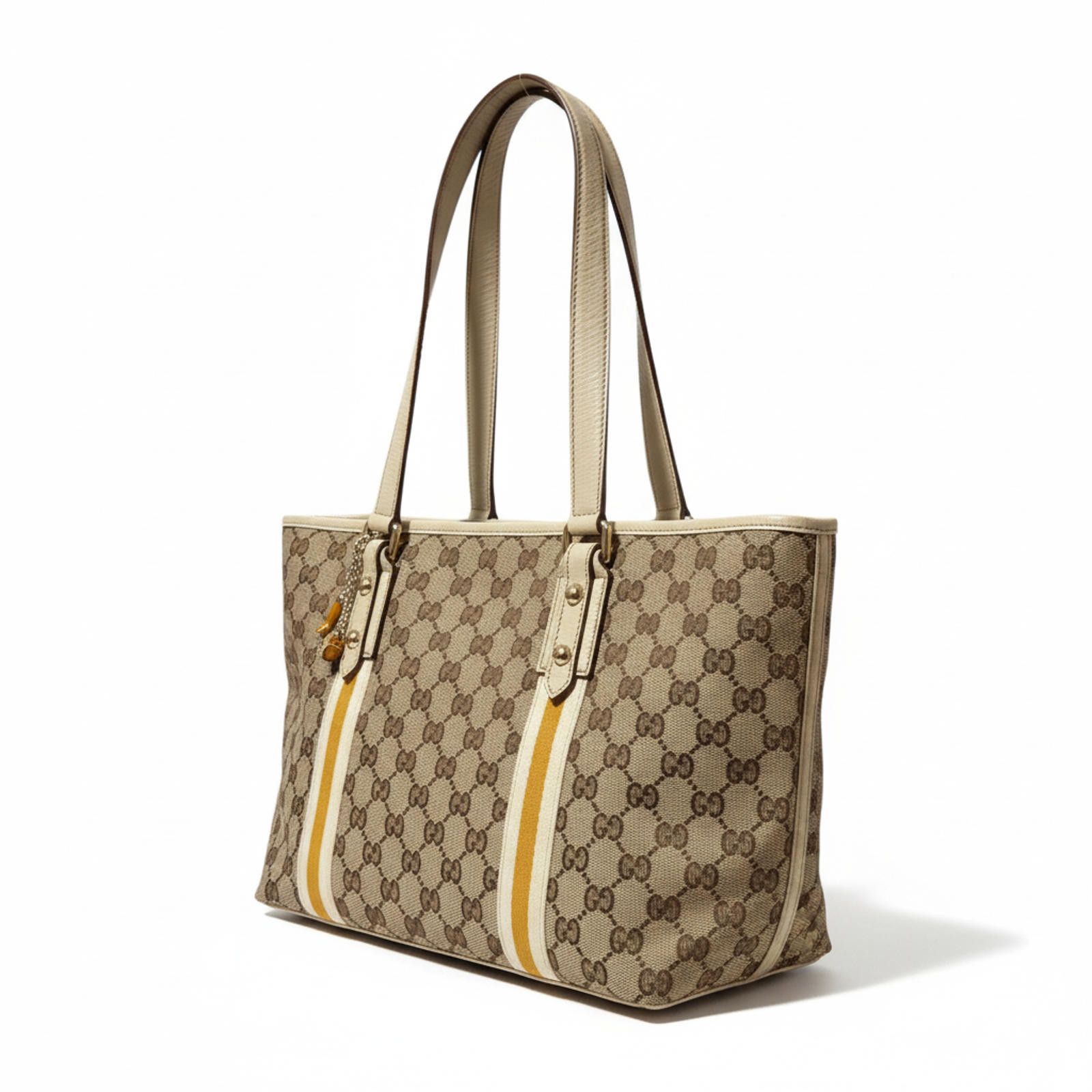 Gucci Gucci - Canvas Tote Bag Yellow White Stripes Size ONE SIZE - 1 Thumbnail