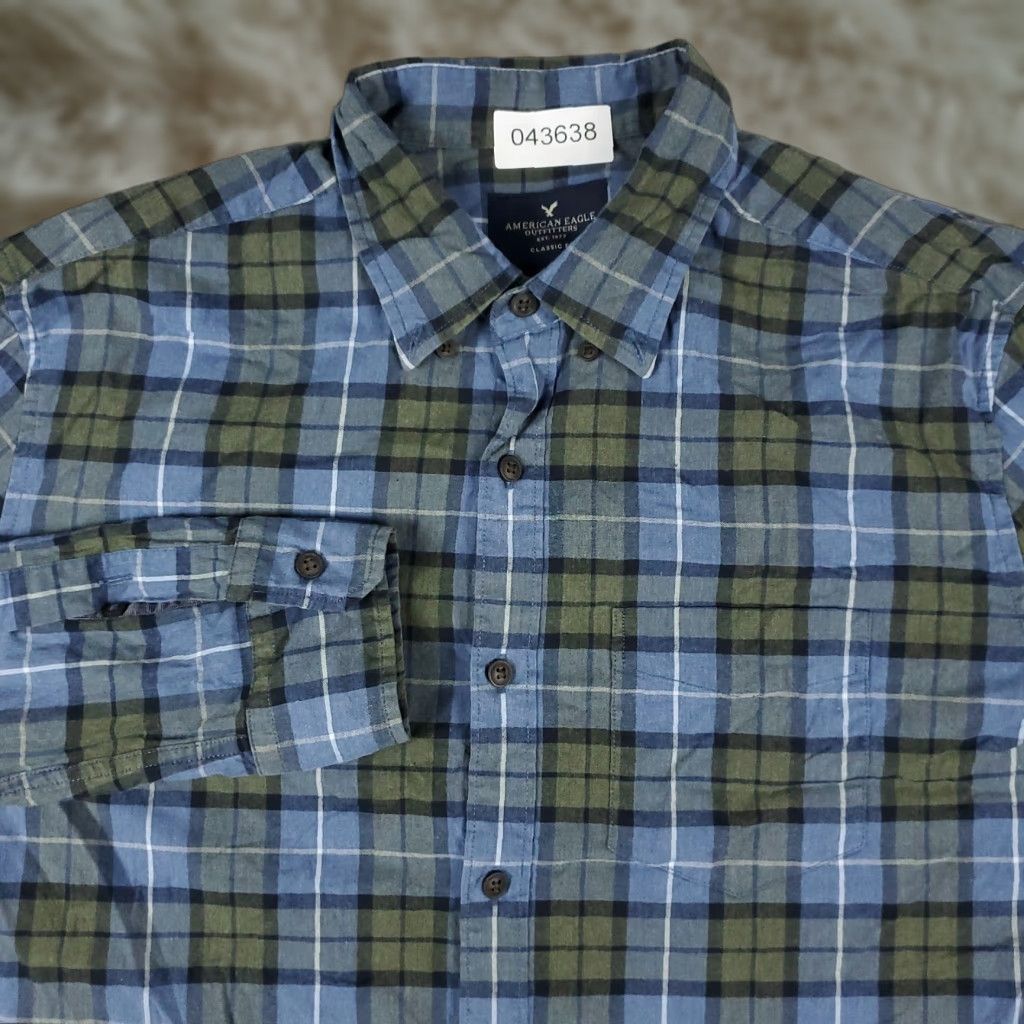 American Eagle Outfitters American Eagle Casual Button-Up Shirt Mens Medium Blue Green Plaid Long Sleeve Size US M / EU 48-50 / 2 - 1 Thumbnail