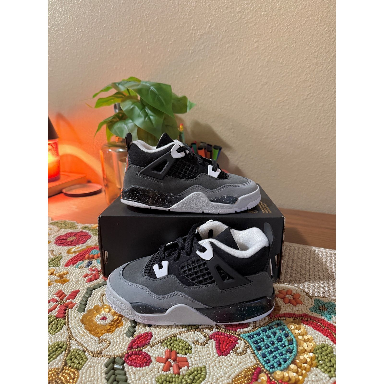 Jordan 4 Retro Fear TD Black White Anthracite Grey Sz 10C