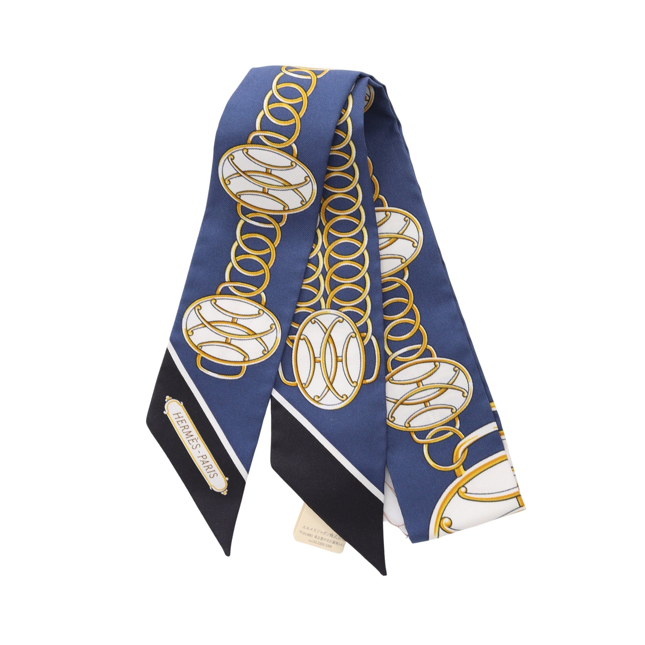 Hermes Hermes Twilly Lift Profile Ribbon Scarf Silk Dark Blue Multicolor Size ONE SIZE - 1 Thumbnail