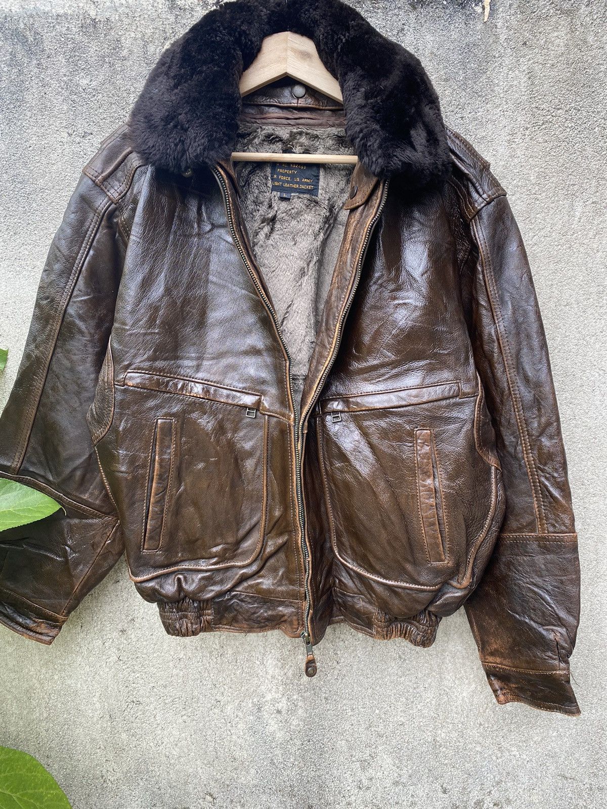 Vintage Air Force Us Army K-1 Leather Jacket Shearling Maps