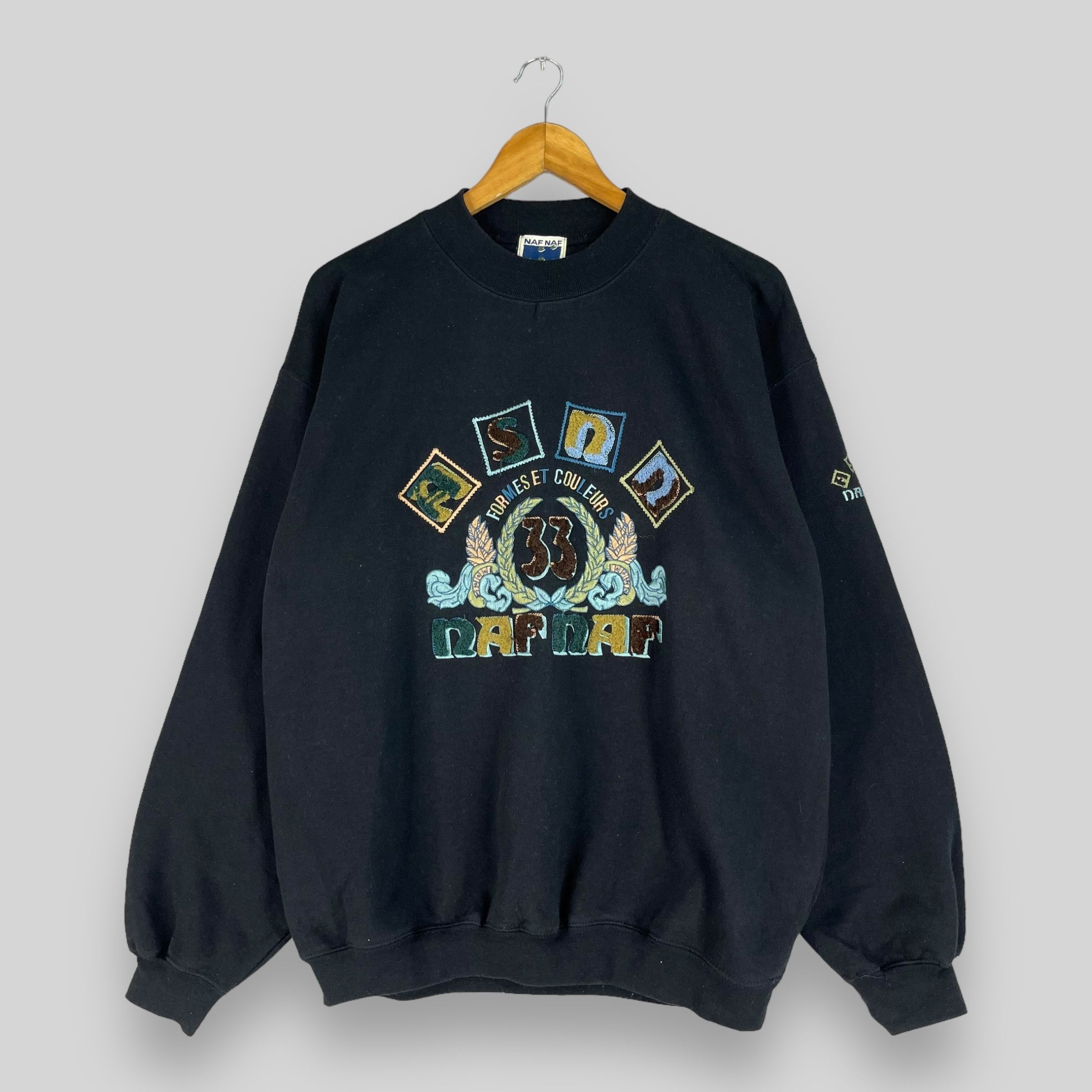 Designer × Japanese Brand × Vintage Vintage 90s NAF NAF Paris Spellout Embroidery Sweatshirt Size US L / EU 52-54 / 3 - 1 Thumbnail