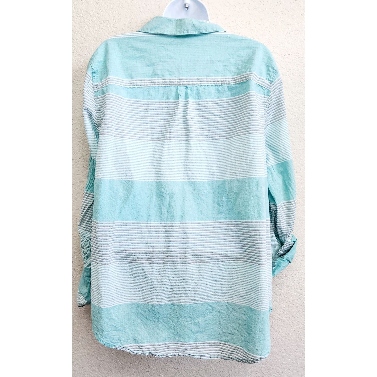 Other Cato Teal Gray Striped Button Up Top XL Collard Lightweight Size XL / US 12-14 / IT 48-50 - 3 Thumbnail