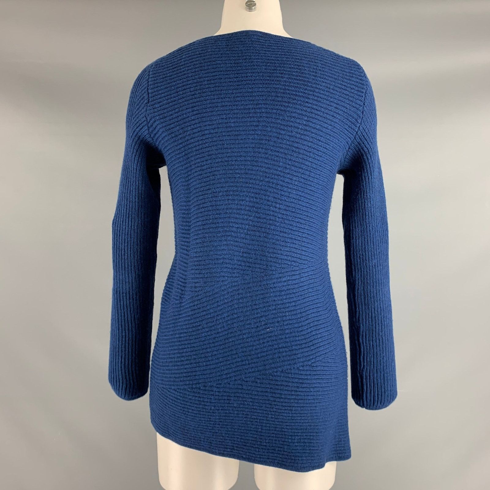 J.McLaughlin J.McLAUGHLIN M Blue Merino Wool Ribbed Crew-Neck Pullover Size M / US 6-8 / IT 42-44 - 3 Thumbnail