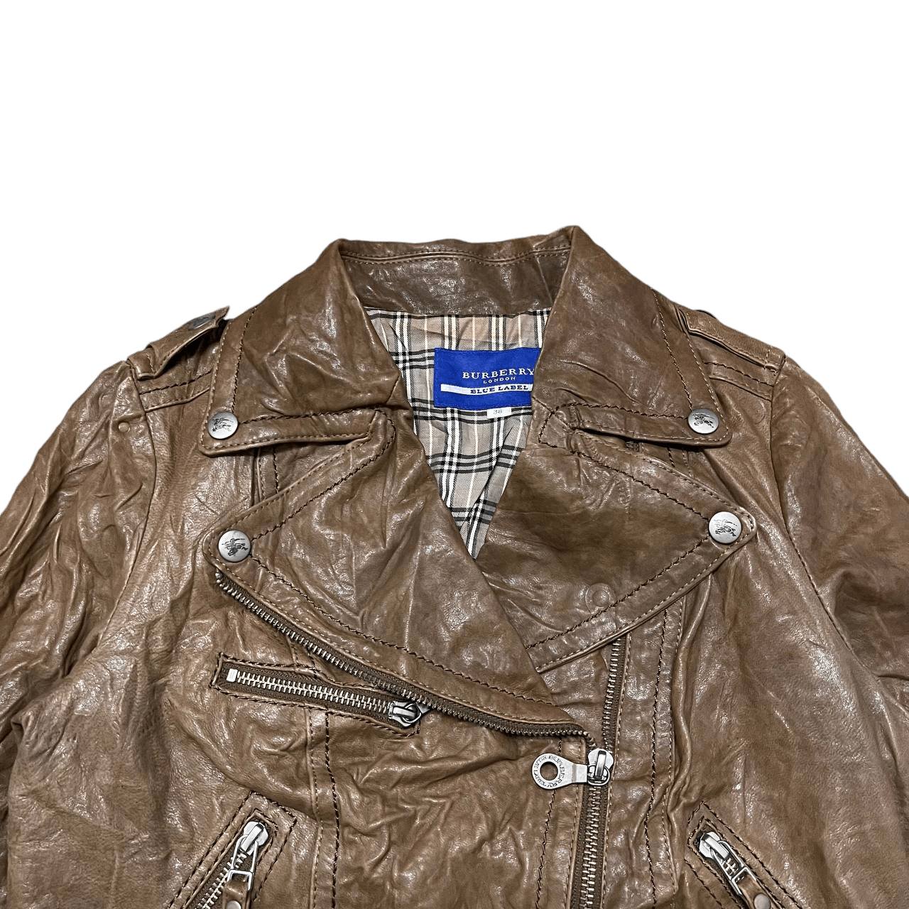 Vintage Burberry Blue Label Nova Check Leather Rider Jacket