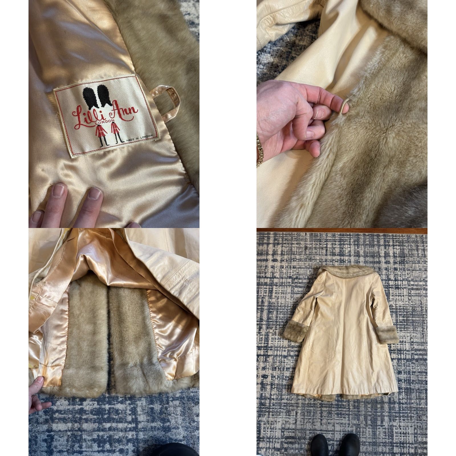Vintage VINTAGE Lilli Ann Leather Faux Fur Long Coat 60s 1960s Beige Large UK 1960s Coat Glam Rock Mens Womens Size L / US 10 / IT 46 - 9 Thumbnail