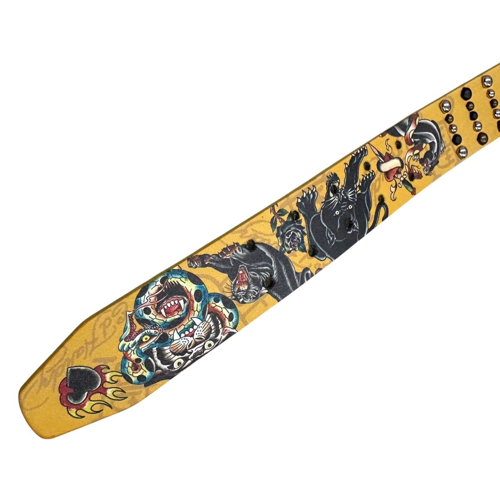 Ed Hardy Ed Hardy Men's Double Prong Panther Snake Print Yellow Belt Size 36 - 5 Thumbnail