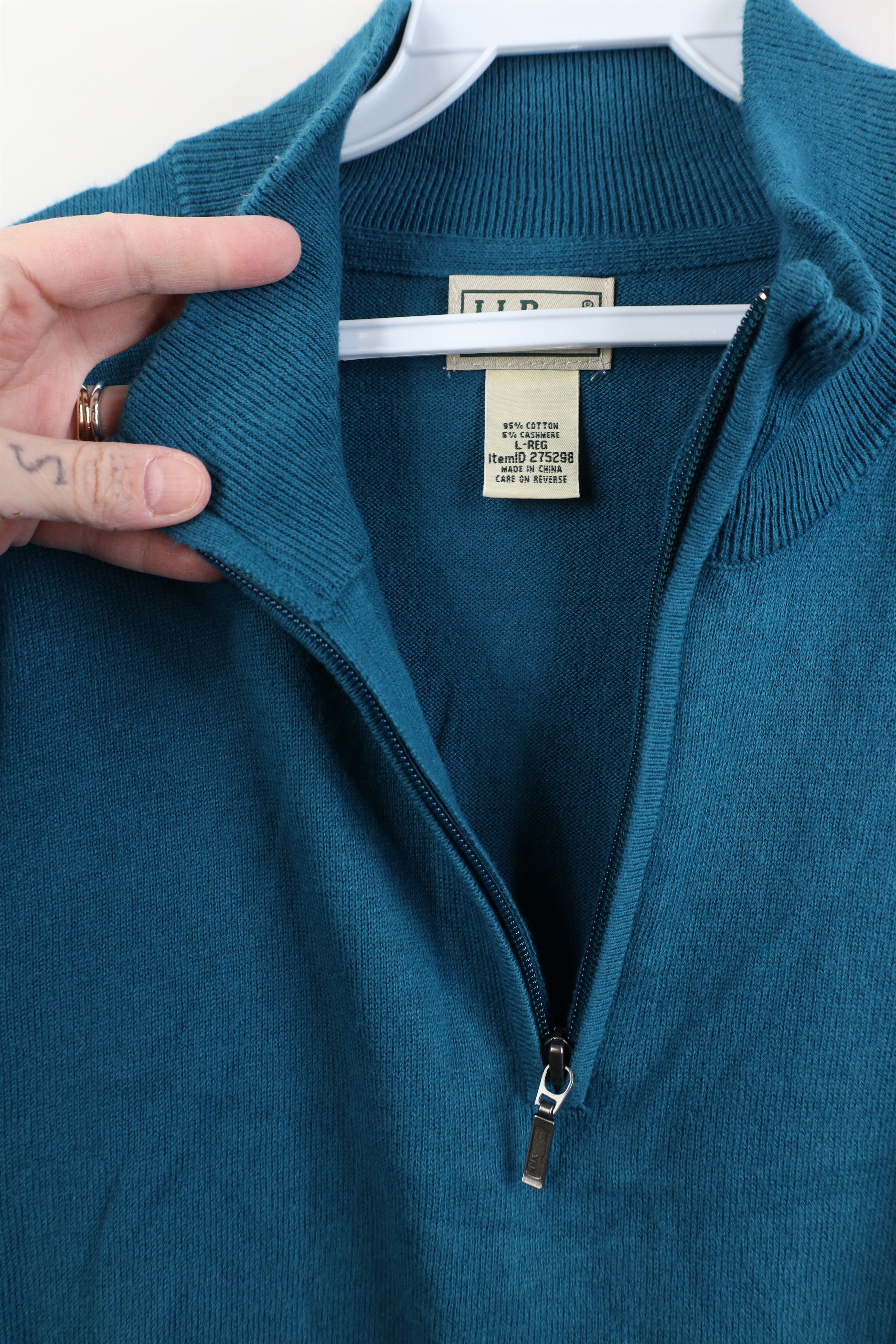 L.L. Bean Vintage LL Bean Cotton Cashmere Ribbed Knit 1/4 Zip Sweater Size US L / EU 52-54 / 3 - 5 Thumbnail