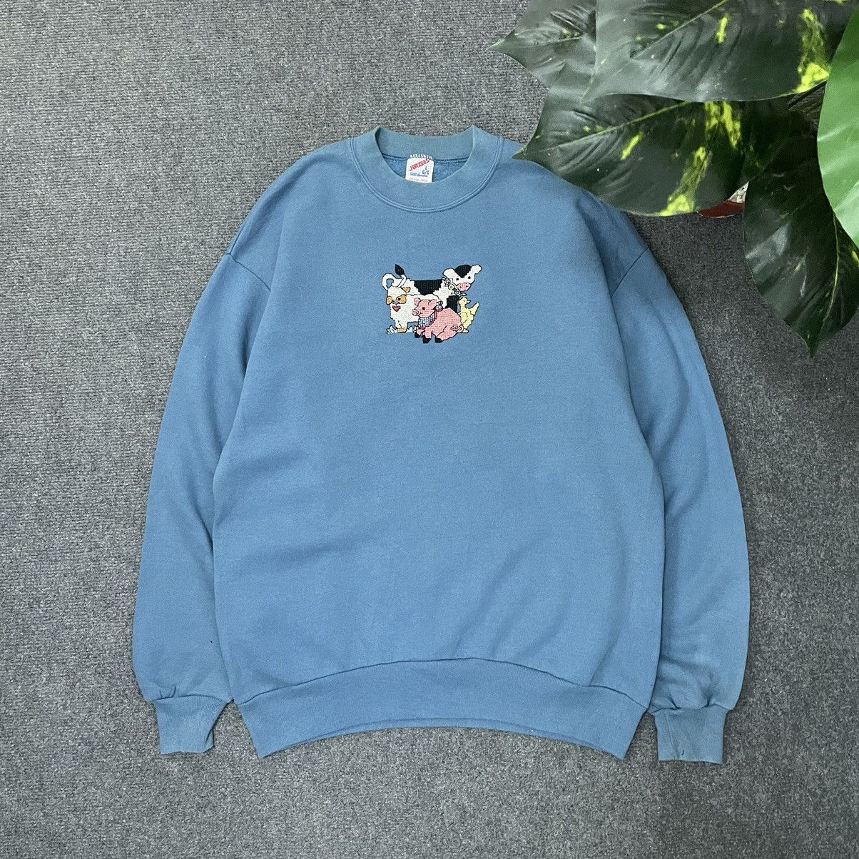 Vintage Vintage 1990s Farm Animals Embroidery Detailing Sweatshirt Size US L / EU 52-54 / 3 - 1 Thumbnail