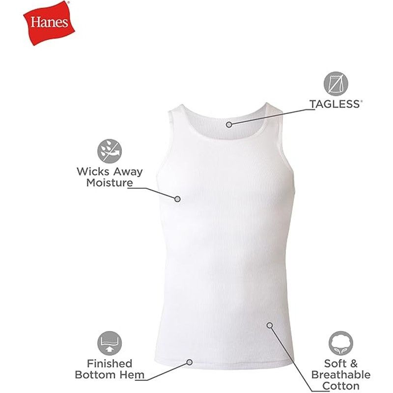 Hanes New 6-Pack Hanes Mens Large Ribbed ComfortSoft Undershirts Size ONE SIZE - 2 Thumbnail